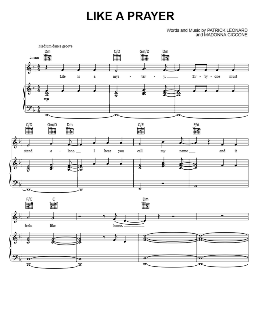 Like a Prayer Piano Sheet Music Page 1 Free PDF