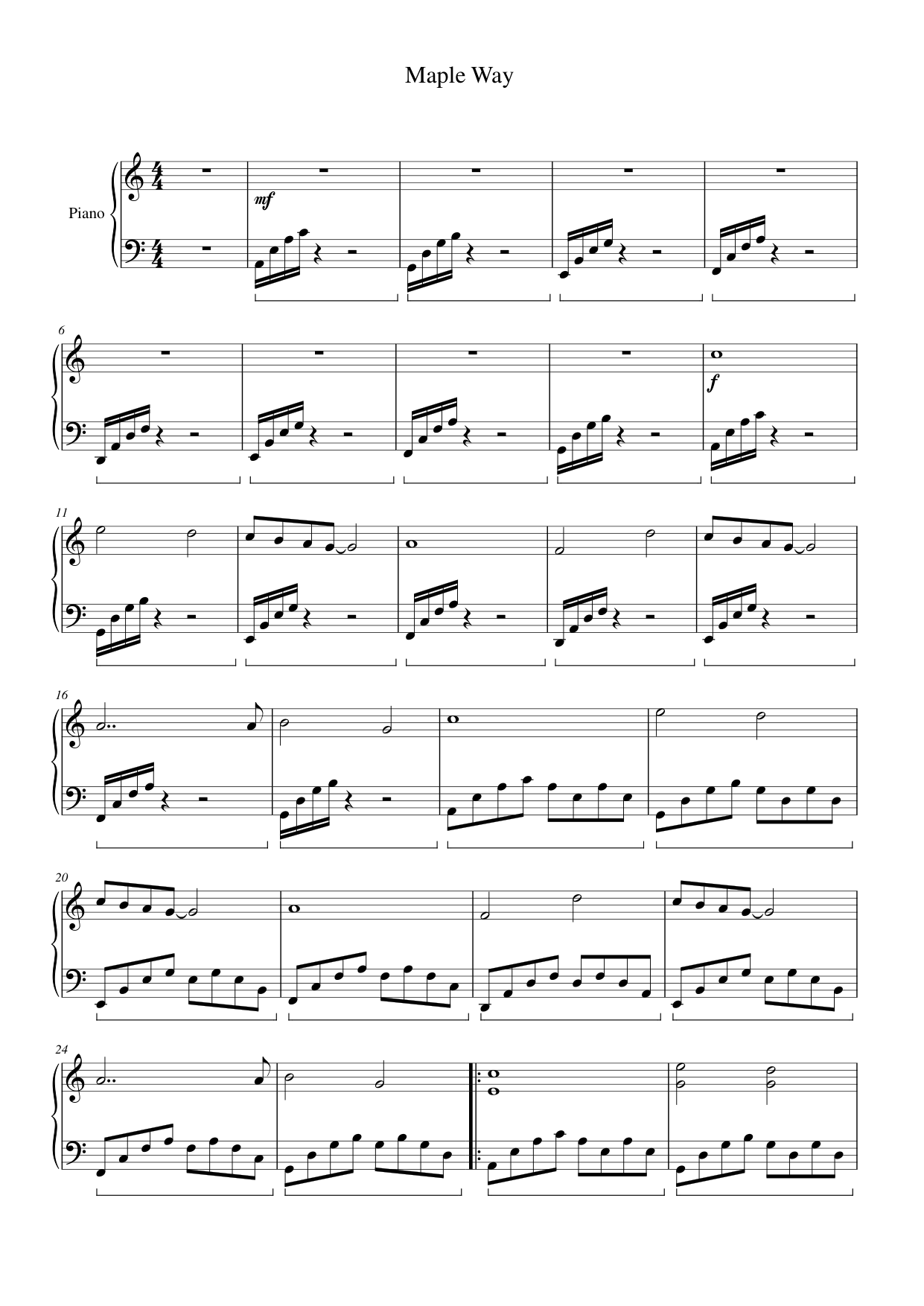 Maple Way Piano Sheet Music Page 1 Free PDF