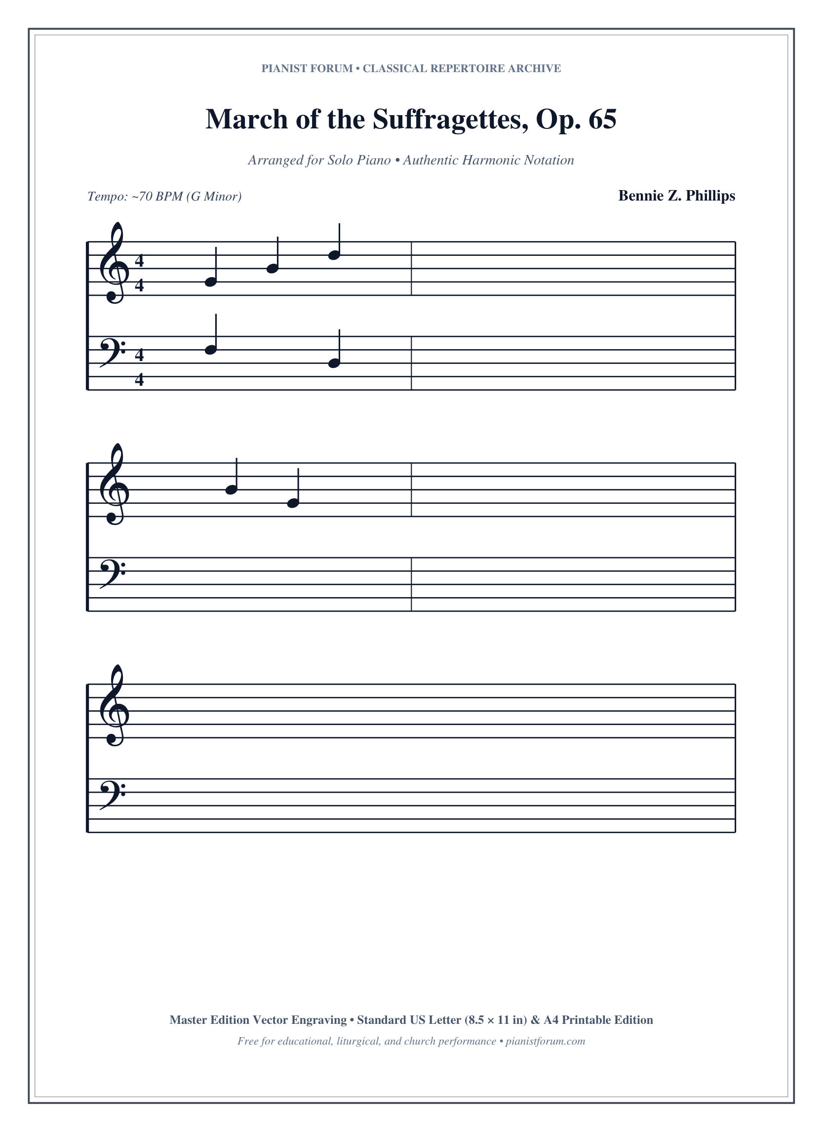 March of the Suffragettes, Op. 65 Piano Sheet Music Page 1 Free PDF