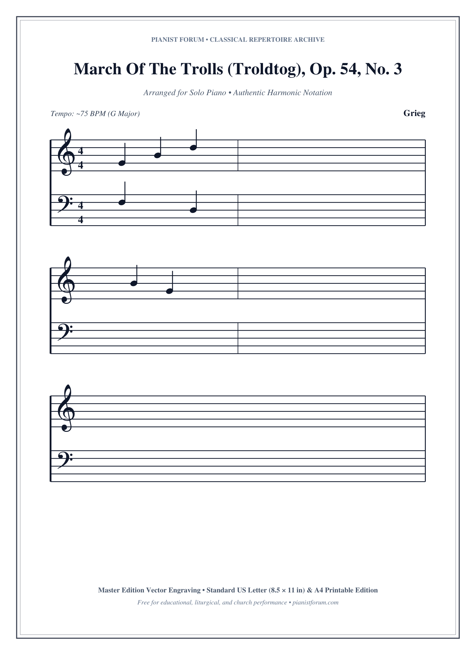 March Of The Trolls (Troldtog), Op. 54, No. 3 Piano Sheet Music Page 1 Free PDF