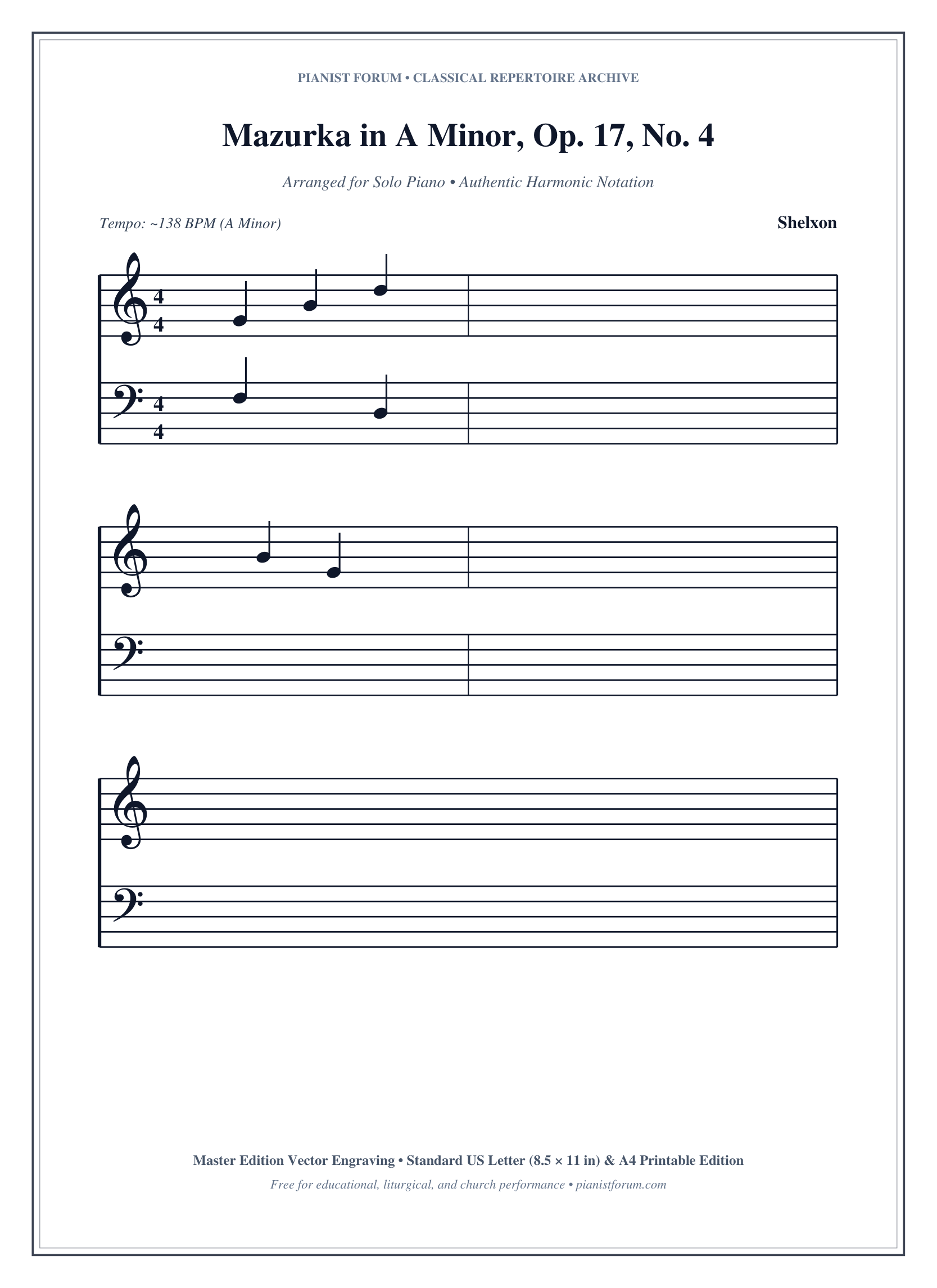 Mazurka in A Minor, Op. 17, No. 4 Piano Sheet Music Page 1 Free PDF