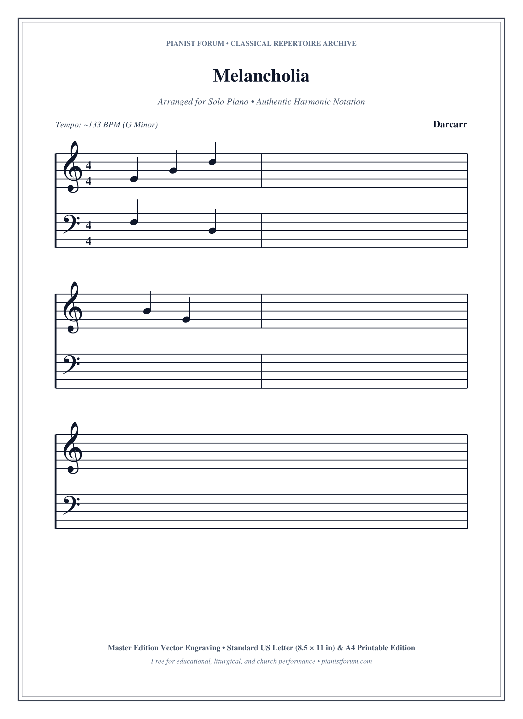 Melancholia Piano Sheet Music Page 1 Free PDF