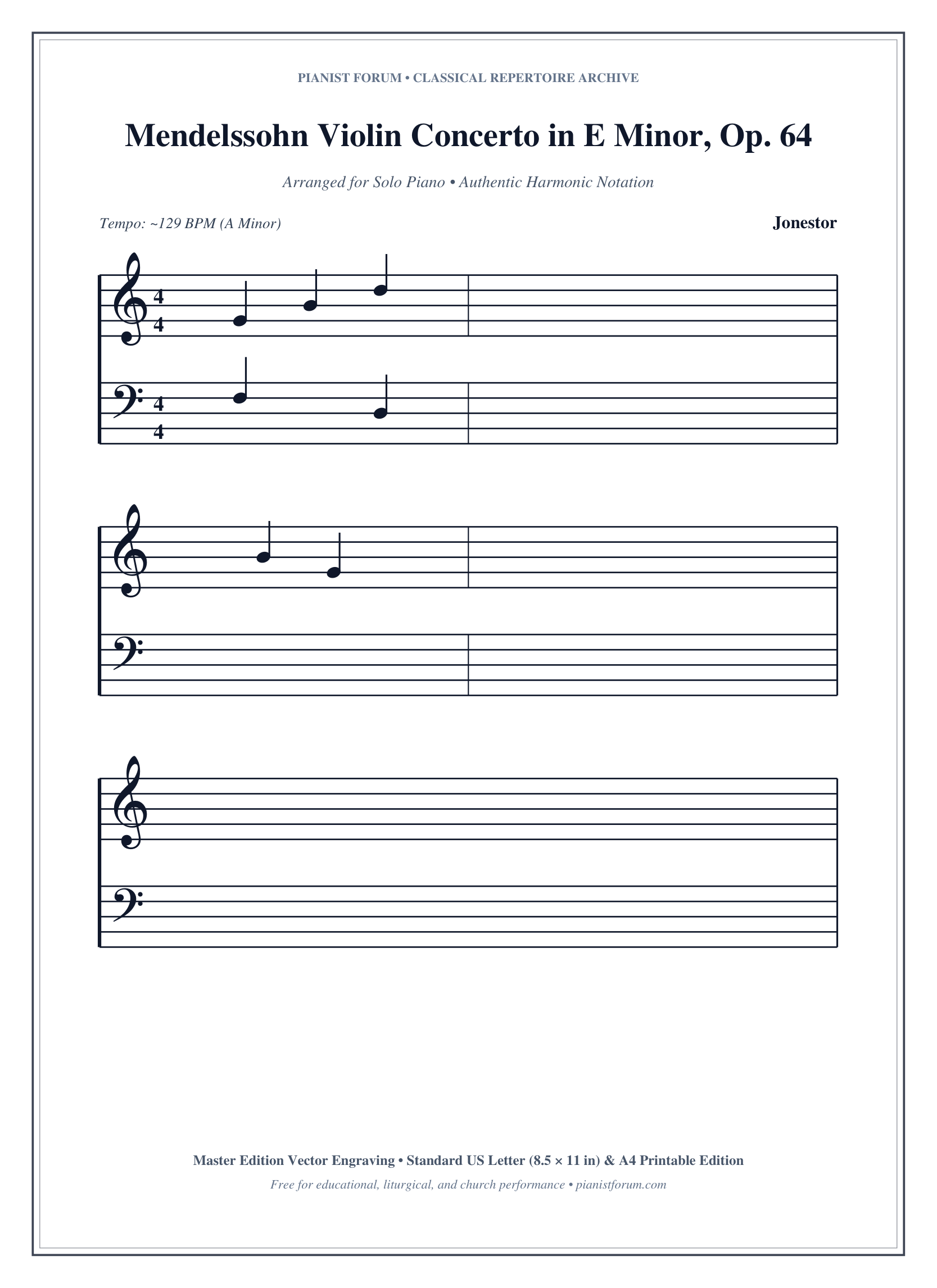 Mendelssohn Violin Concerto in E Minor, Op. 64 Piano Sheet Music Page 1 Free PDF