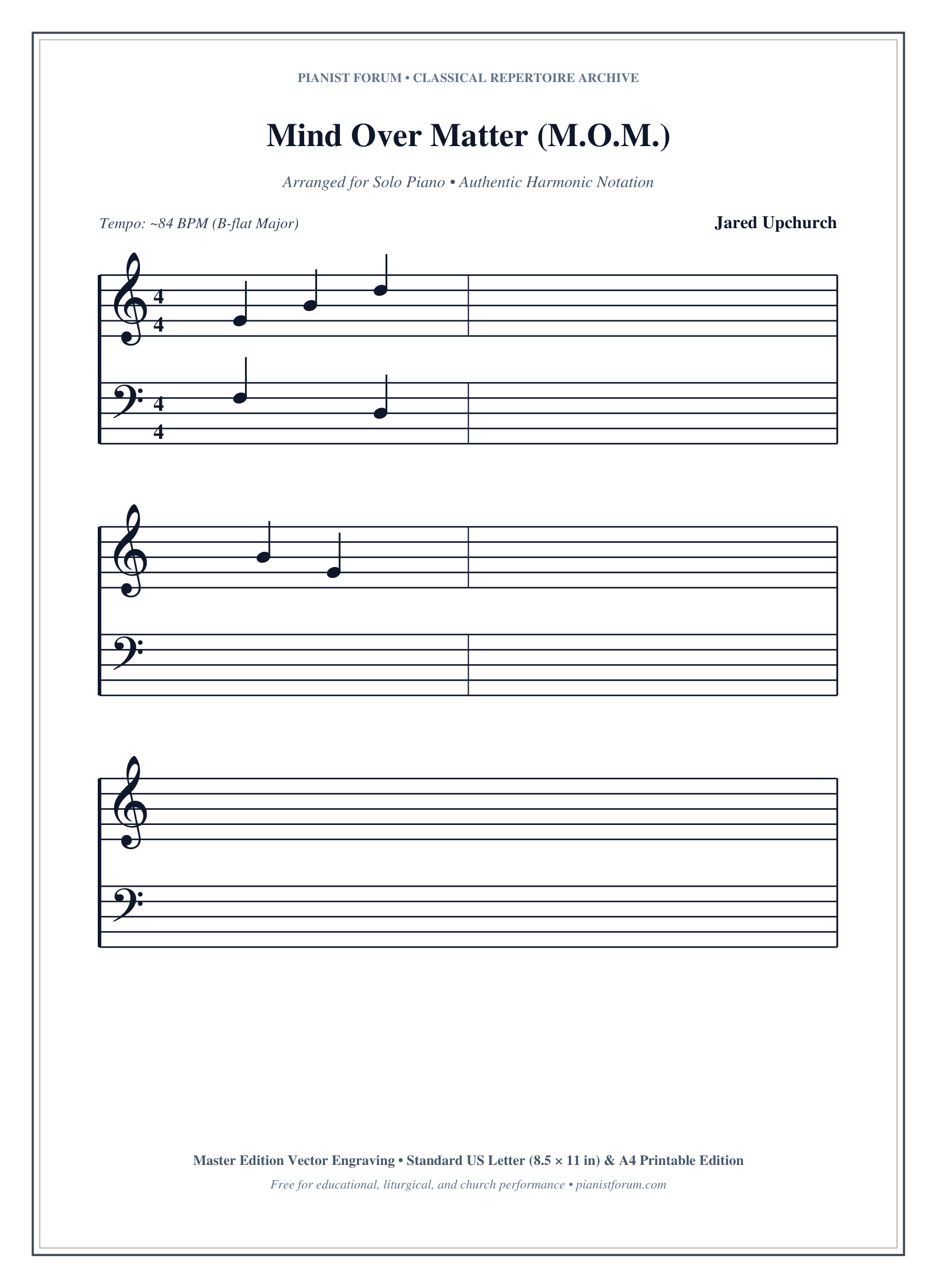 Mind Over Matter (M.O.M.) Piano Sheet Music Page 1 Free PDF