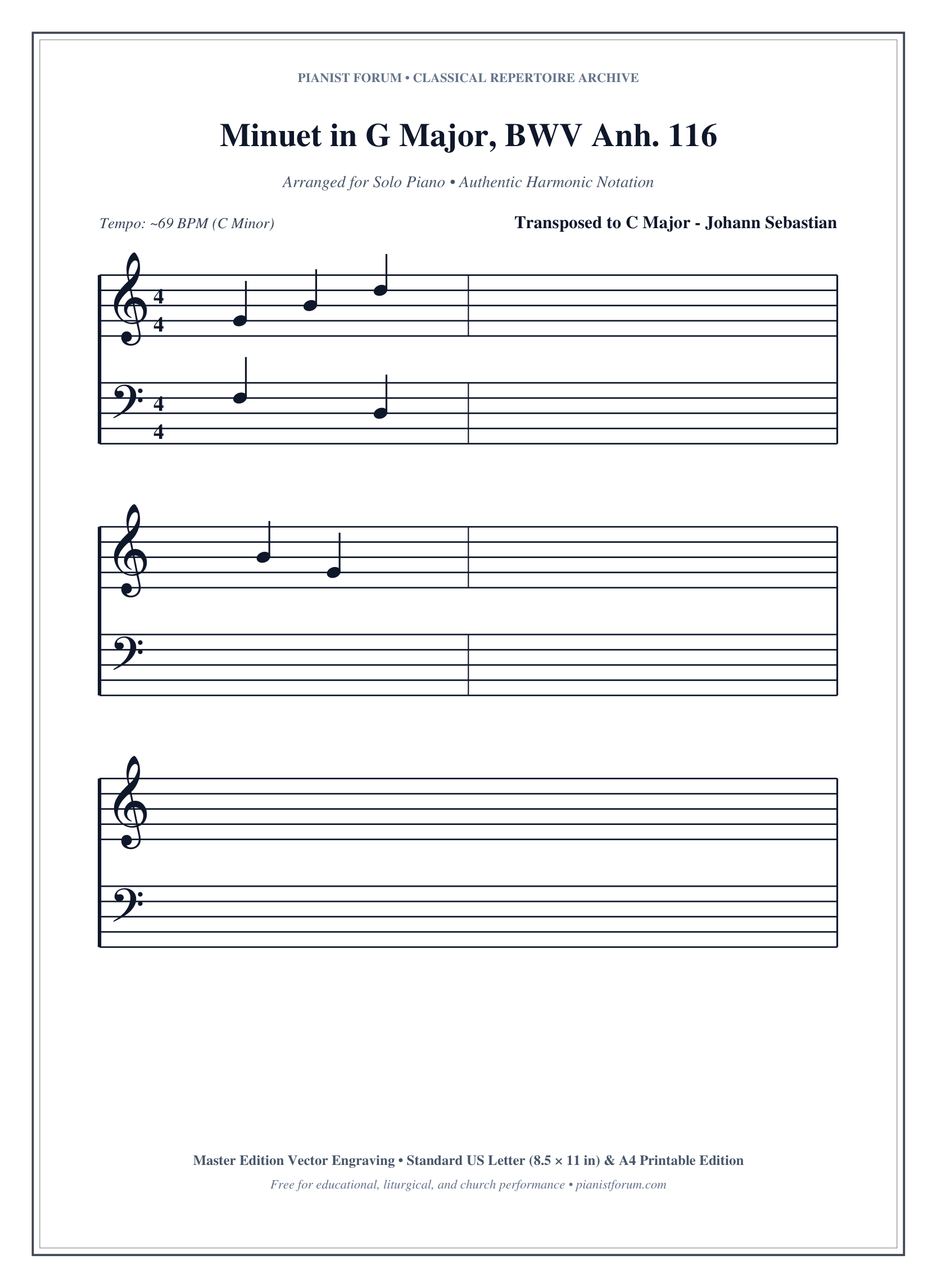 Minuet in G Major, BWV Anh. 116 Piano Sheet Music Page 1 Free PDF