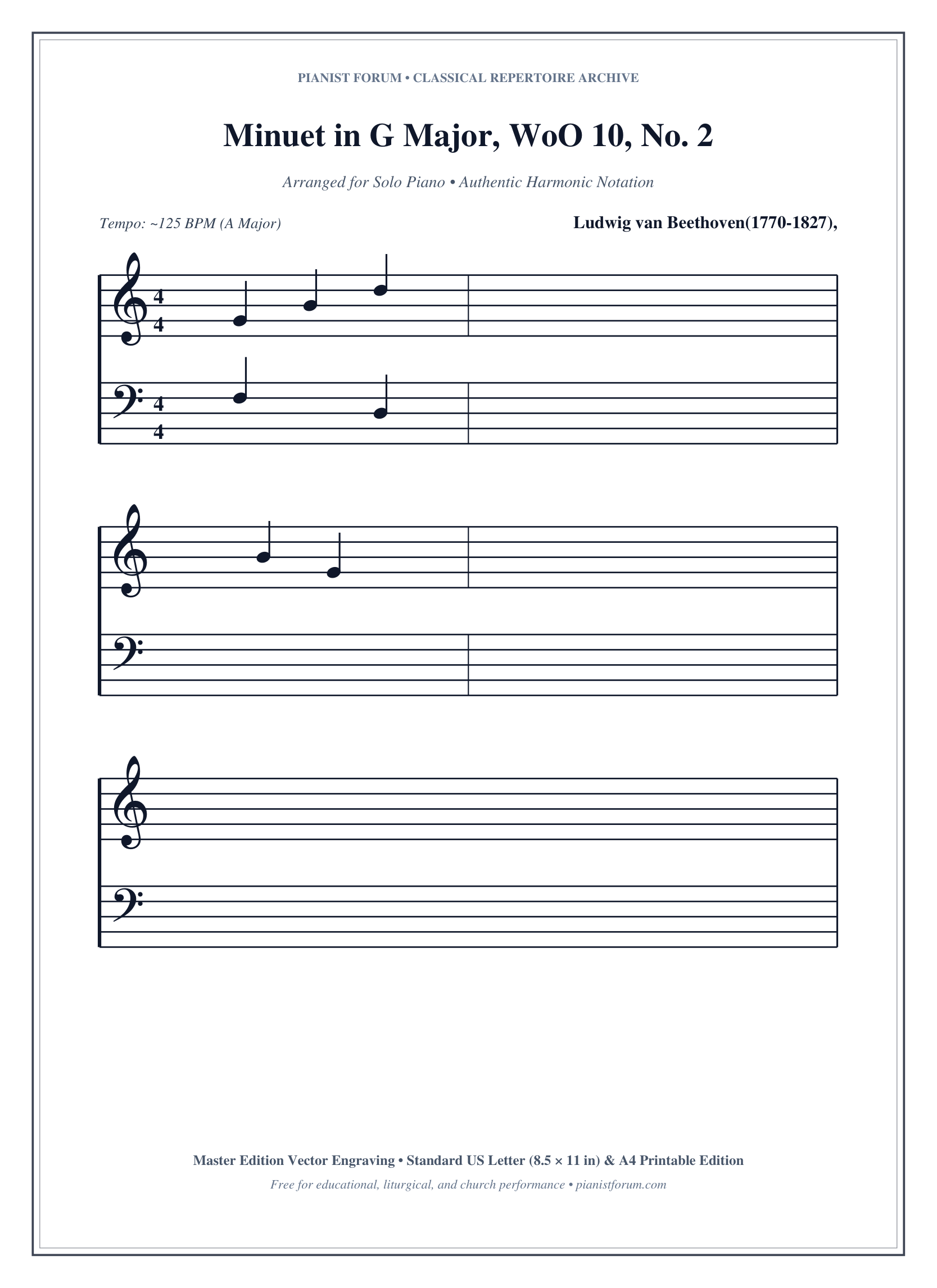 Minuet in G Major, WoO 10, No. 2 Piano Sheet Music Page 1 Free PDF