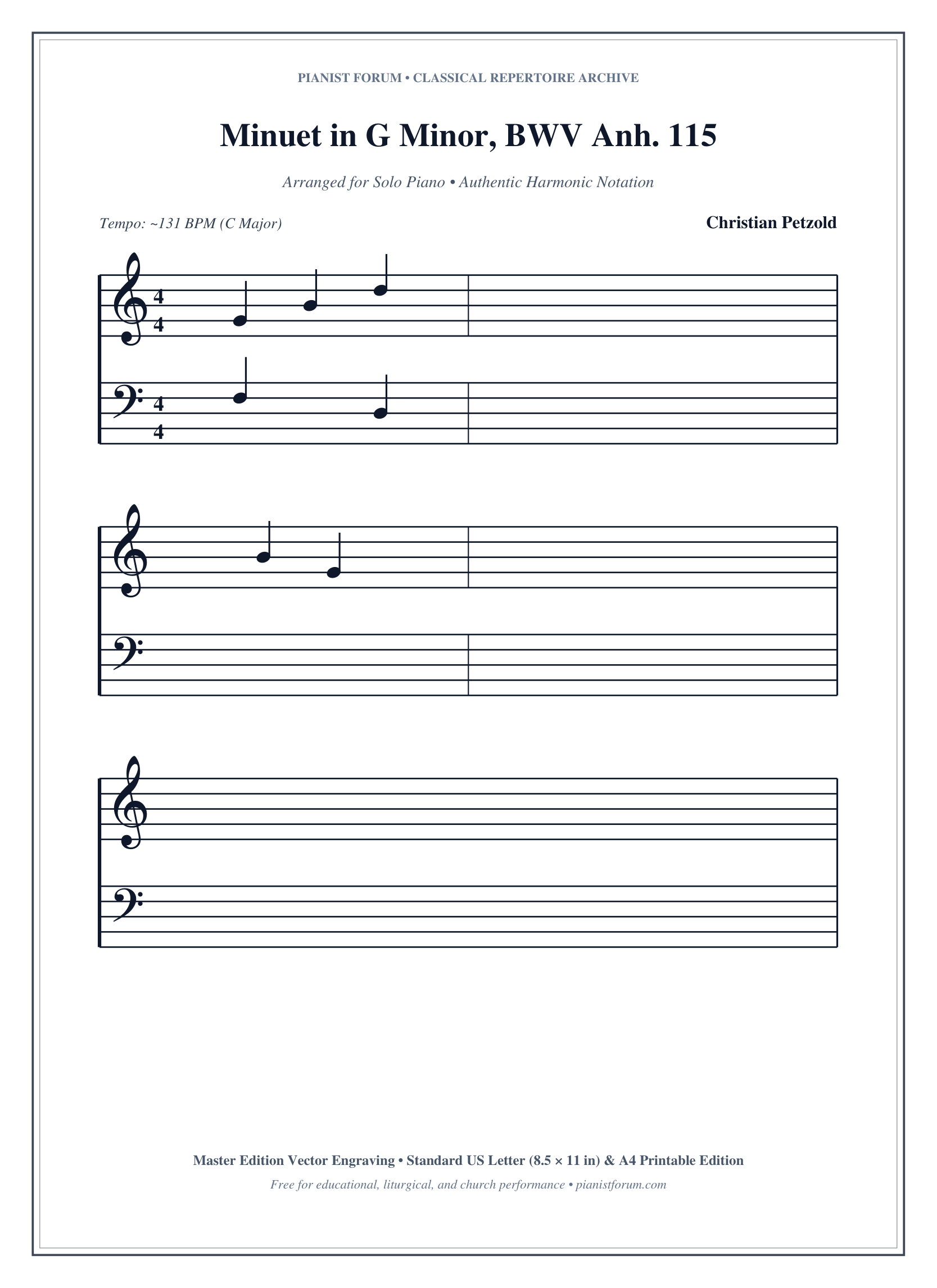 Minuet in G Minor, BWV Anh. 115 Piano Sheet Music Page 1 Free PDF