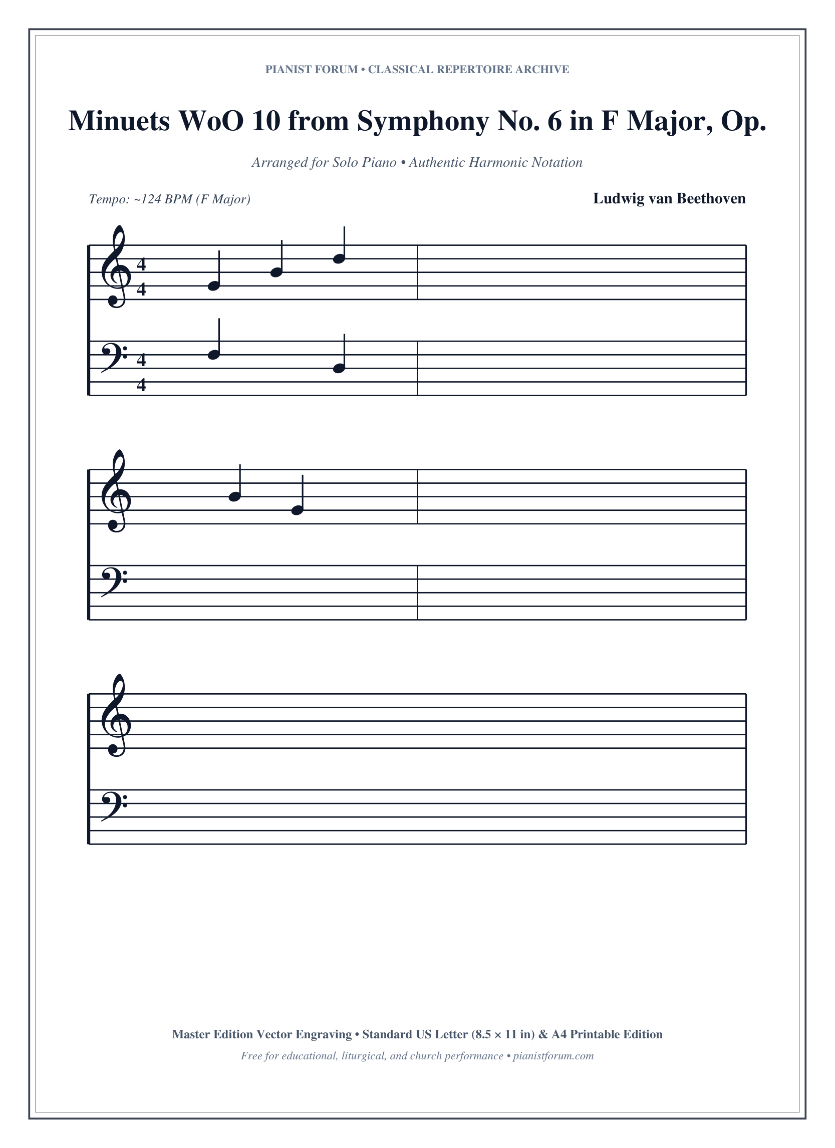 Minuets WoO 10 from Symphony No. 6 in F Major, Op. 68 Piano Sheet Music Page 1 Free PDF