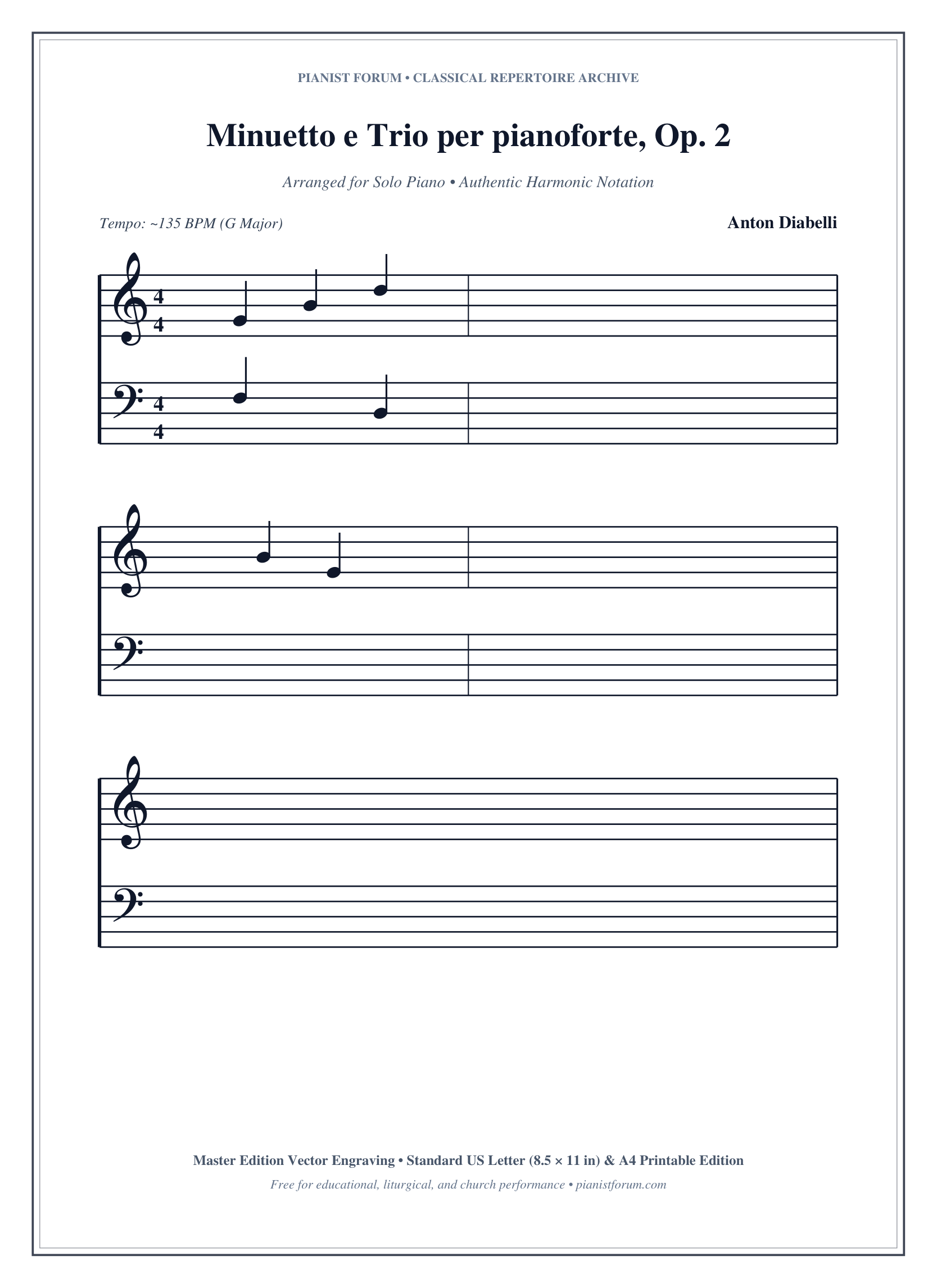 Minuetto e Trio per pianoforte, Op. 2 Piano Sheet Music Page 1 Free PDF