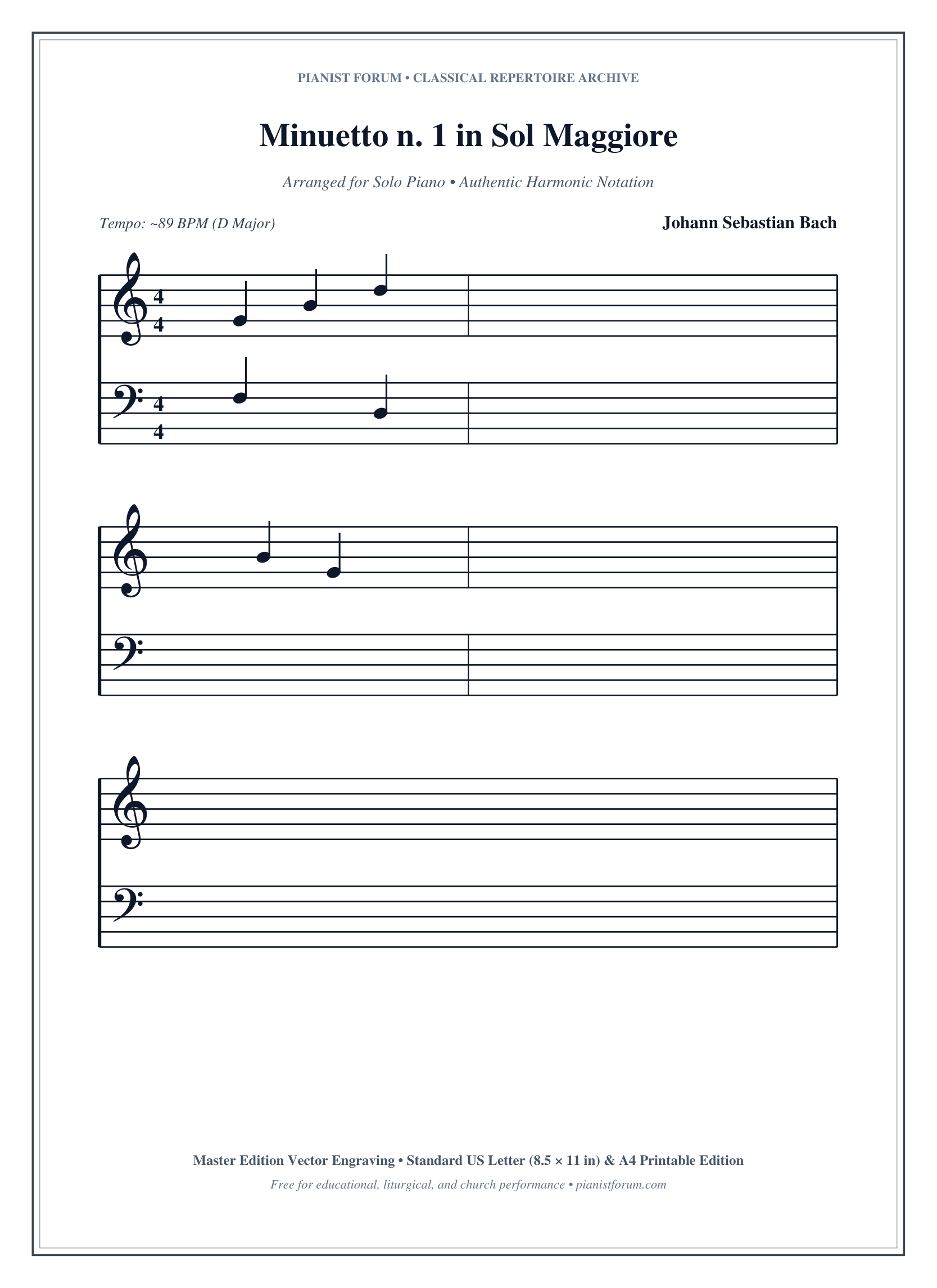Minuetto n. 1 in Sol Maggiore Piano Sheet Music Page 1 Free PDF