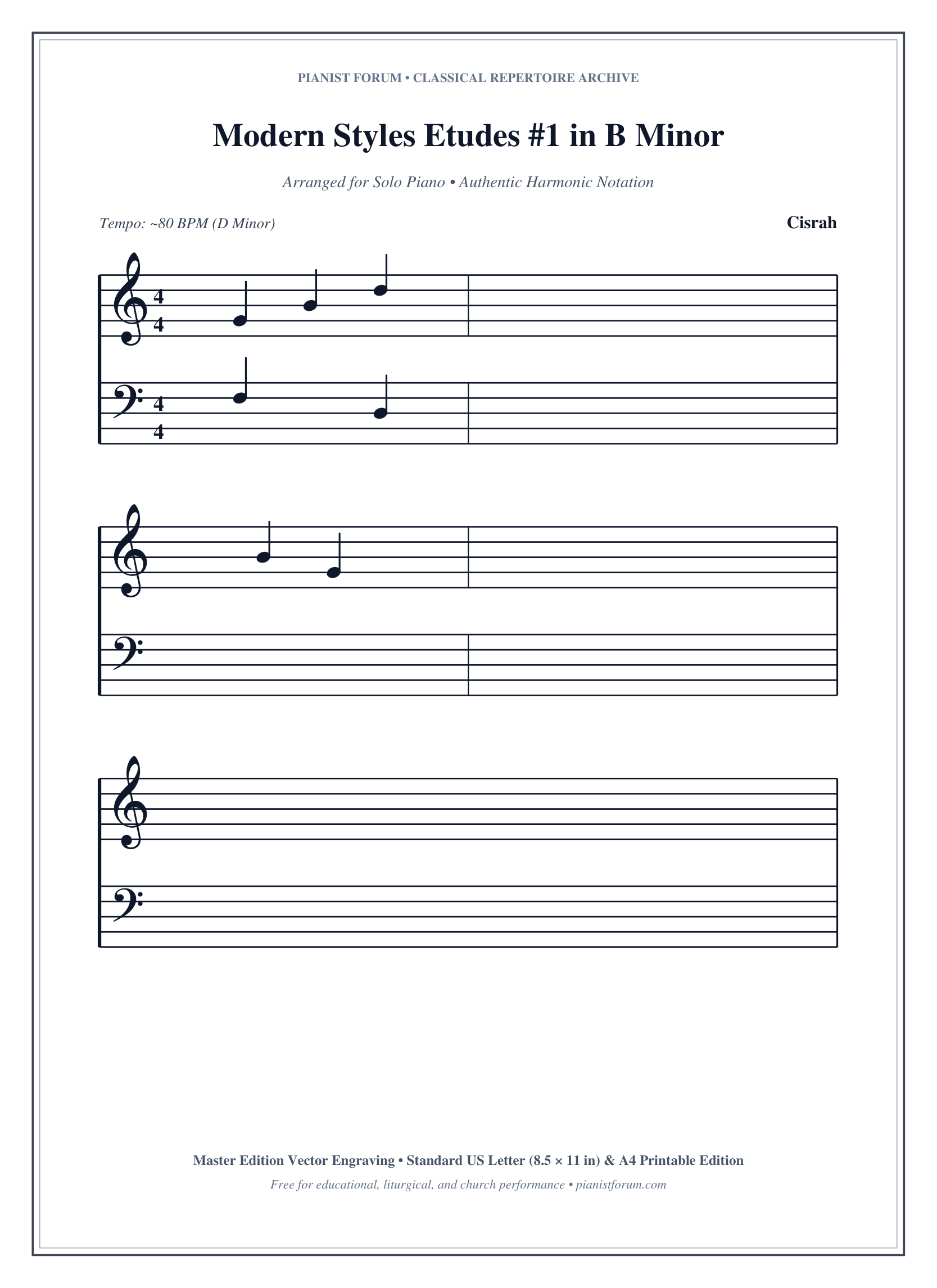 Modern Styles Etudes #1 in B Minor Piano Sheet Music Page 1 Free PDF