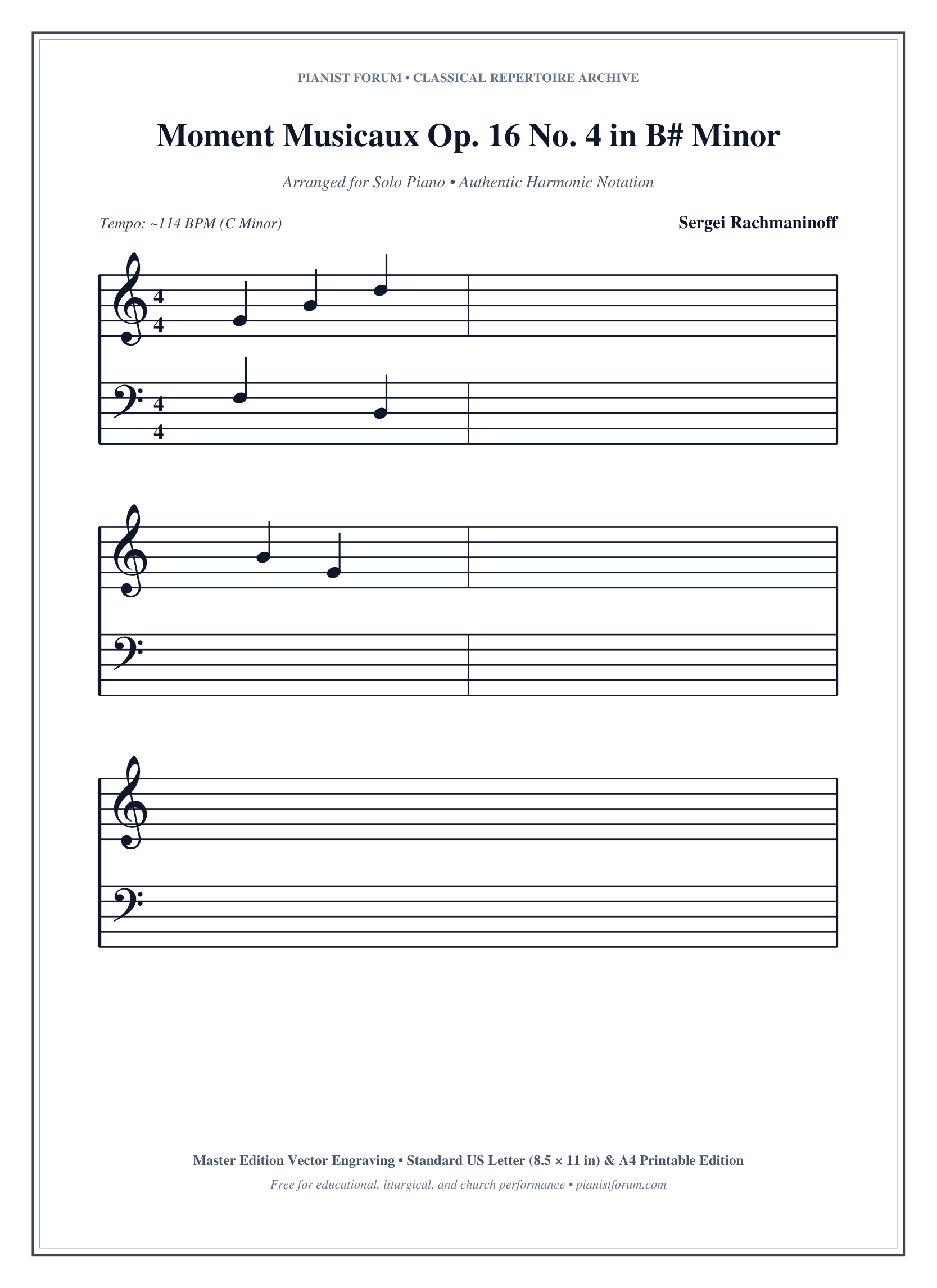 Moment Musicaux Op. 16 No. 4 in B# Minor Piano Sheet Music Page 1 Free PDF