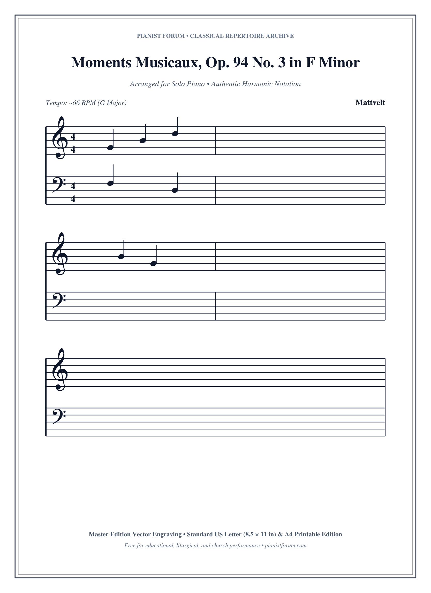 Moments Musicaux, Op. 94 No. 3 in F Minor Piano Sheet Music Page 1 Free PDF