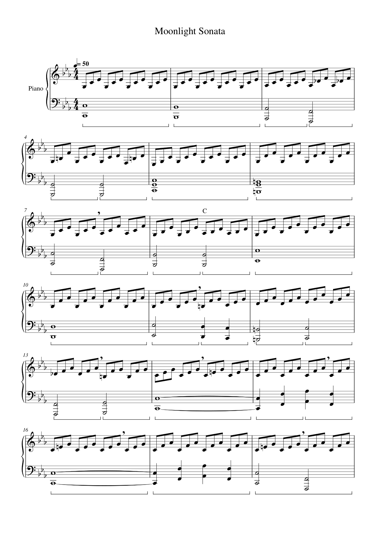 Moonlight Sonata Piano Sheet Music Page 1 Free PDF