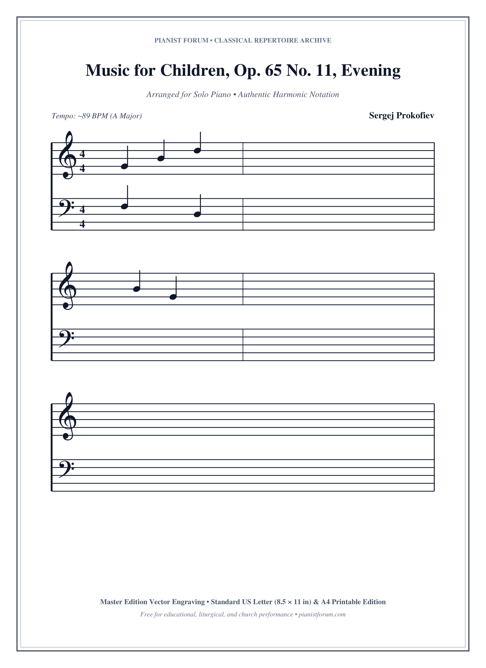Music for Children, Op. 65 No. 11, Evening Piano Sheet Music Page 1 Free PDF