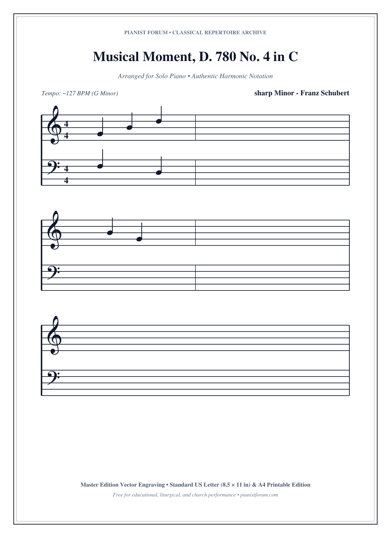 Musical Moment, D. 780 No. 4 in C Piano Sheet Music Page 1 Free PDF