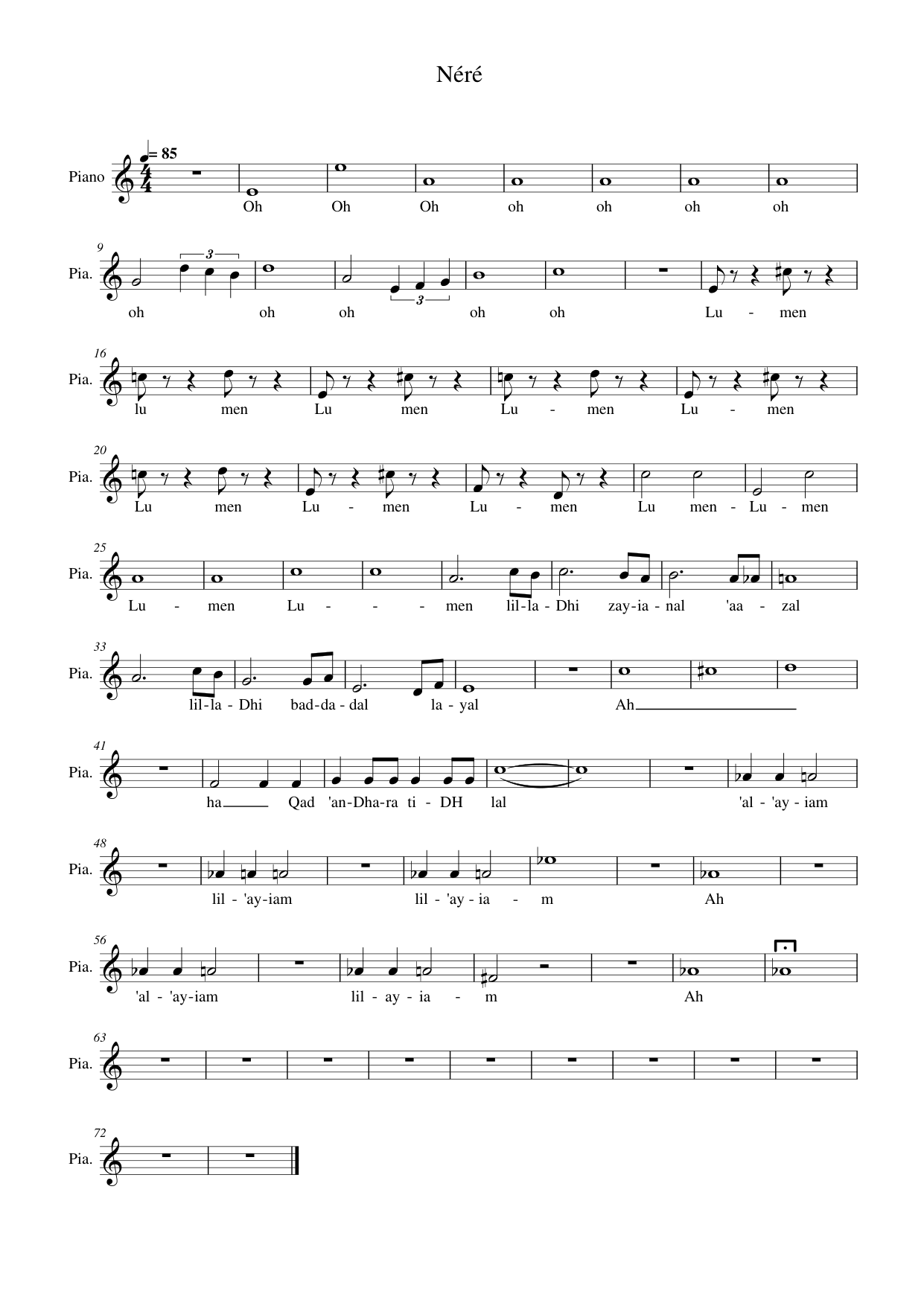 Néré Piano Sheet Music Page 1 Free PDF