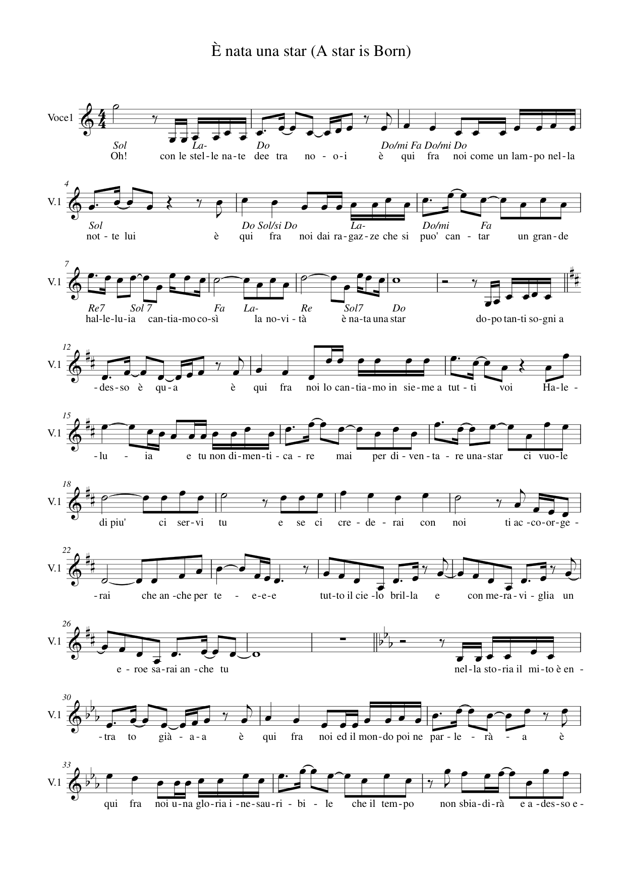 È nata una star (A star is Born) Piano Sheet Music Page 1 Free PDF