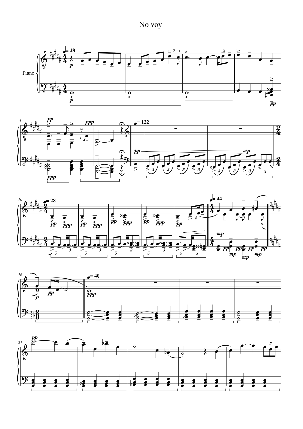 No voy Piano Sheet Music Page 1 Free PDF