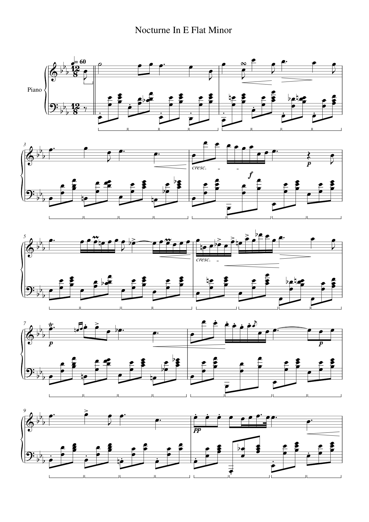 Nocturne In E Flat Minor Piano Sheet Music Page 1 Free PDF