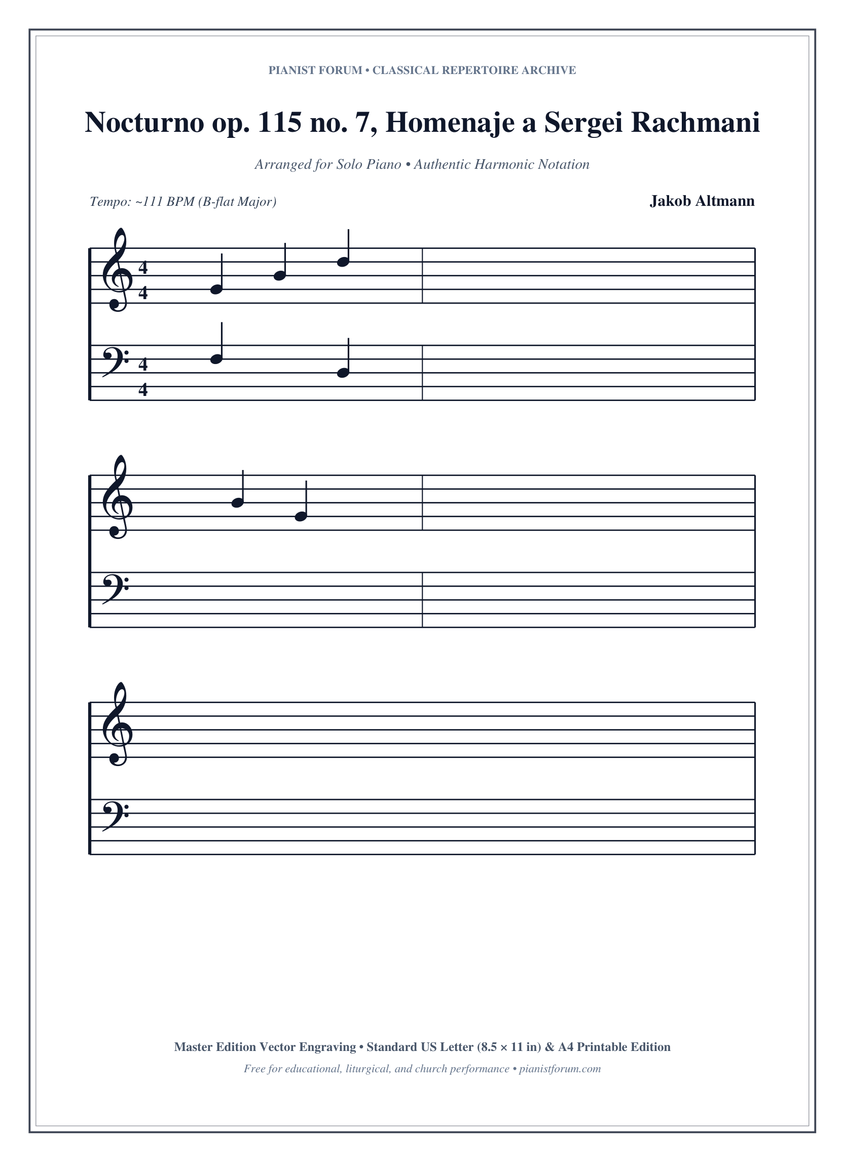 Nocturno op. 115 no. 7, Homenaje a Sergei Rachmaninoff Piano Sheet Music Page 1 Free PDF