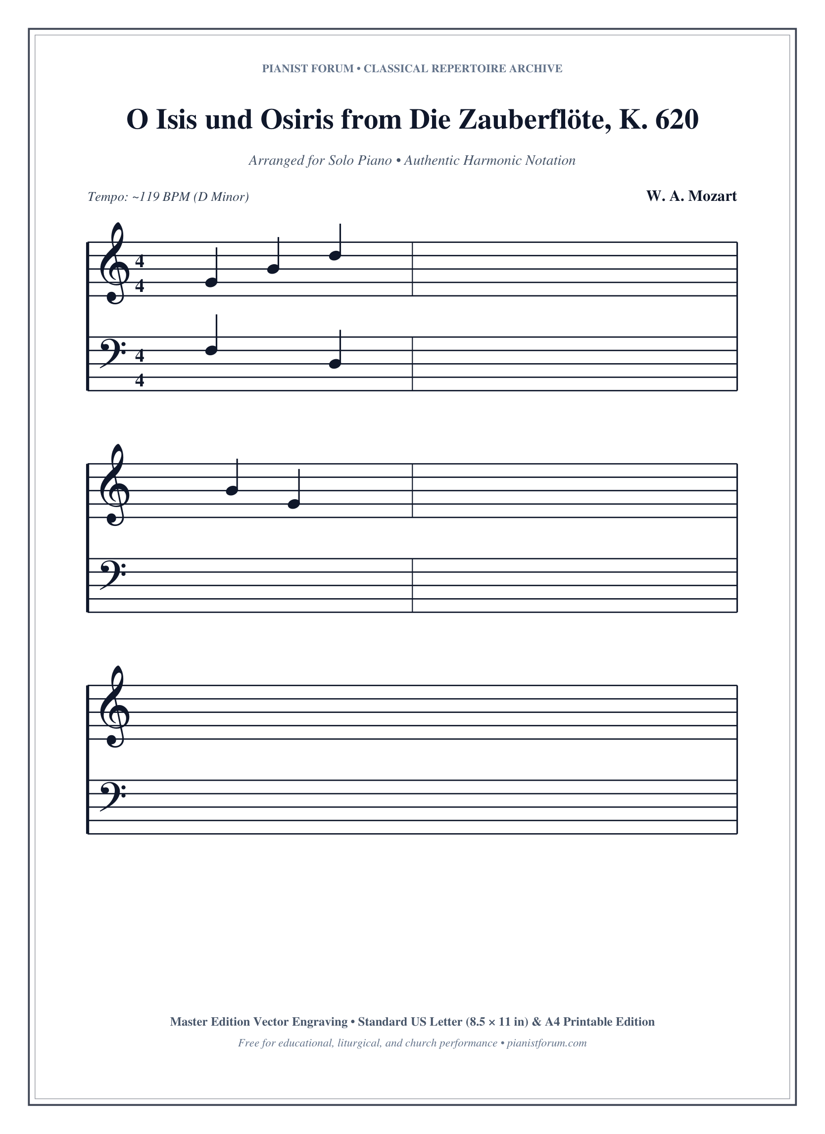 O Isis und Osiris from Die Zauberflöte, K. 620 Piano Sheet Music Page 1 Free PDF