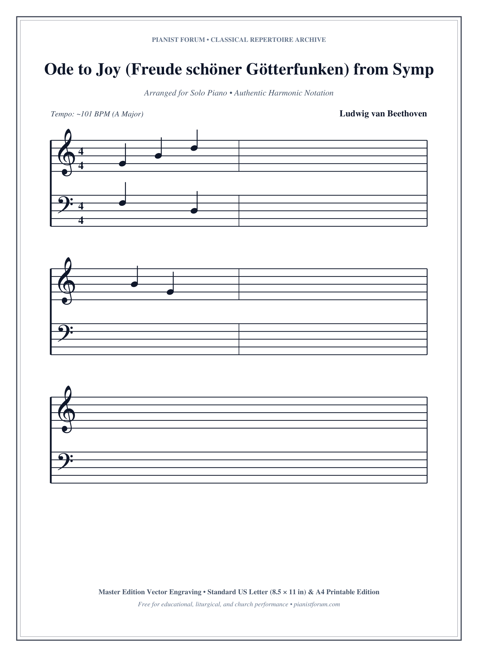 Ode to Joy (Freude schöner Götterfunken) from Symphony No. 9 in D Minor, Op. 125 Piano Sheet Music Page 1 Free PDF