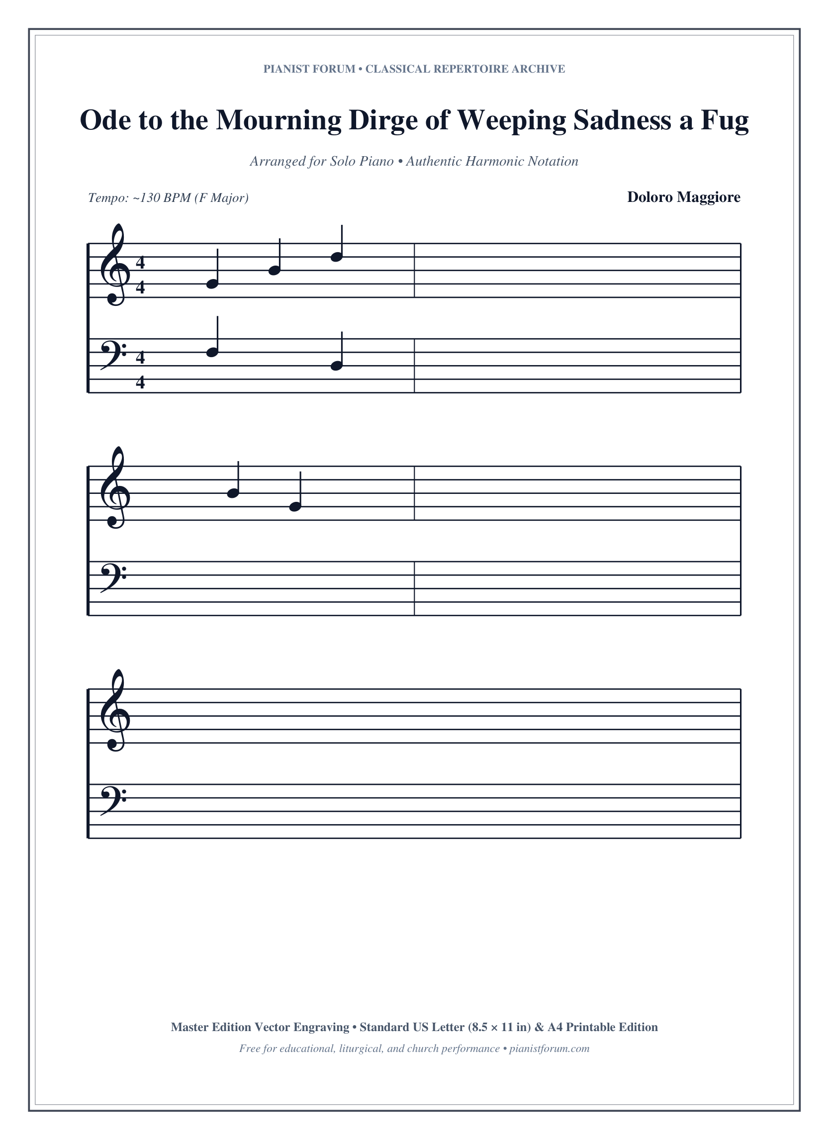 Ode to the Mourning Dirge of Weeping Sadness a Fugue of Darkness and Pain in E Flat Minor Piano Sheet Music Page 1 Free PDF