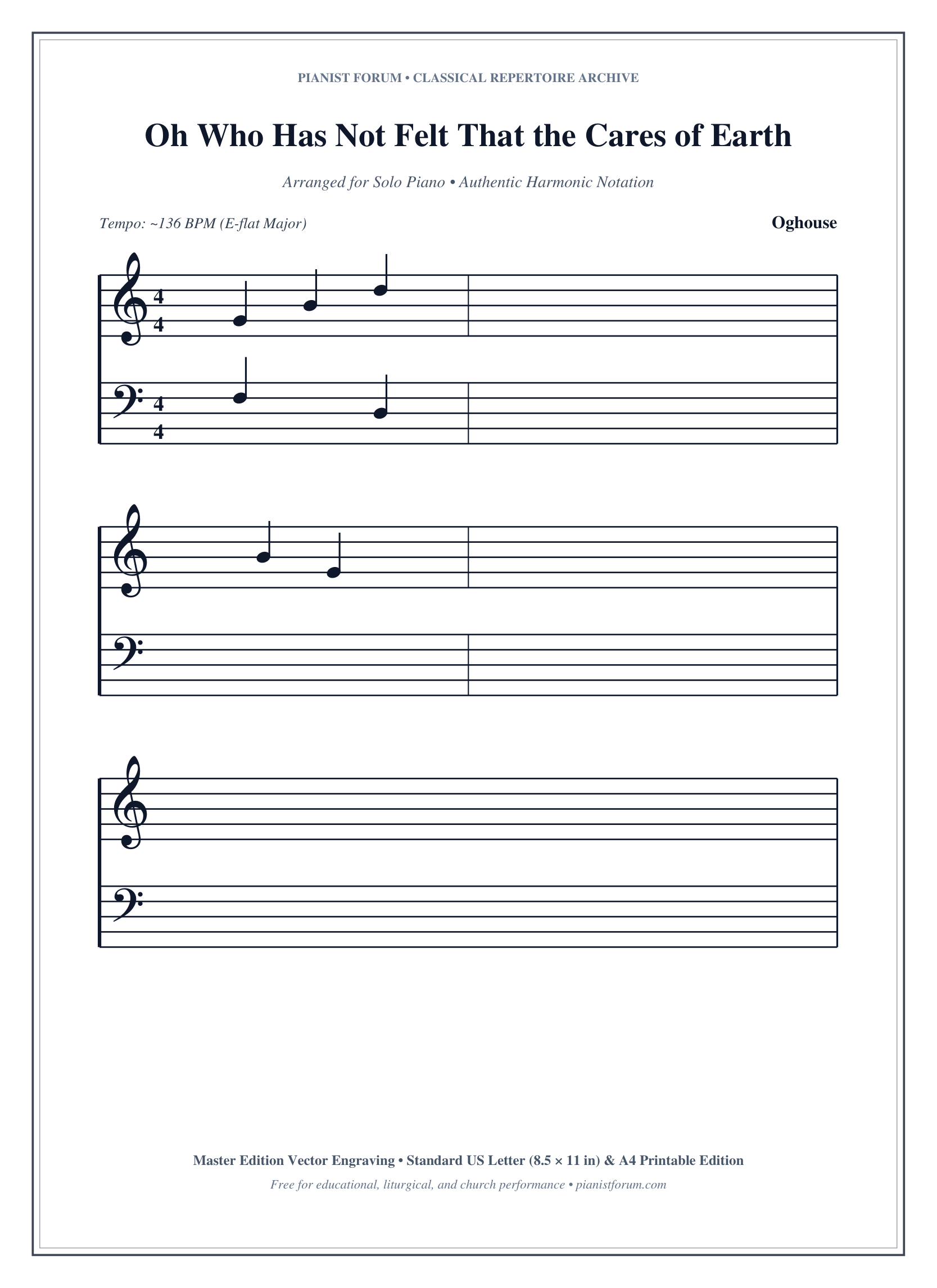Oh Who Has Not Felt That the Cares of Earth Piano Sheet Music Page 1 Free PDF