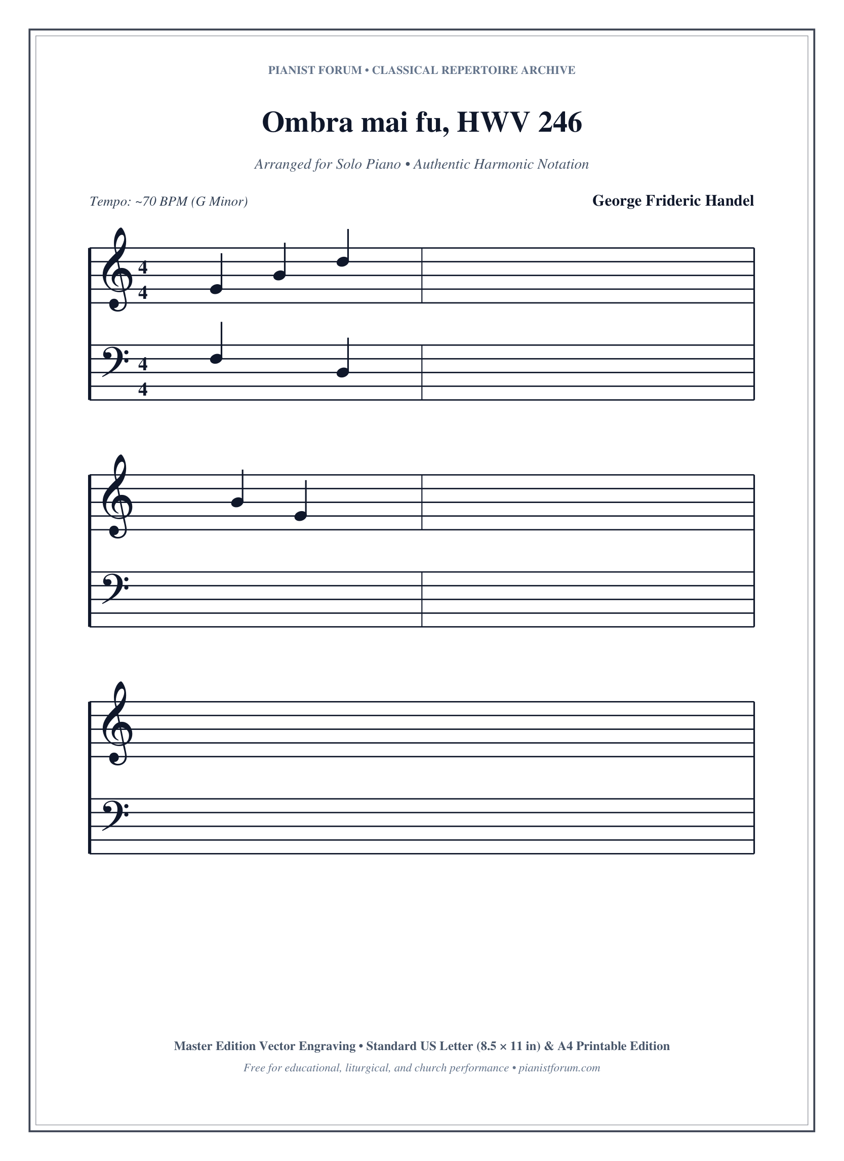 Ombra mai fu, HWV 246 Piano Sheet Music Page 1 Free PDF