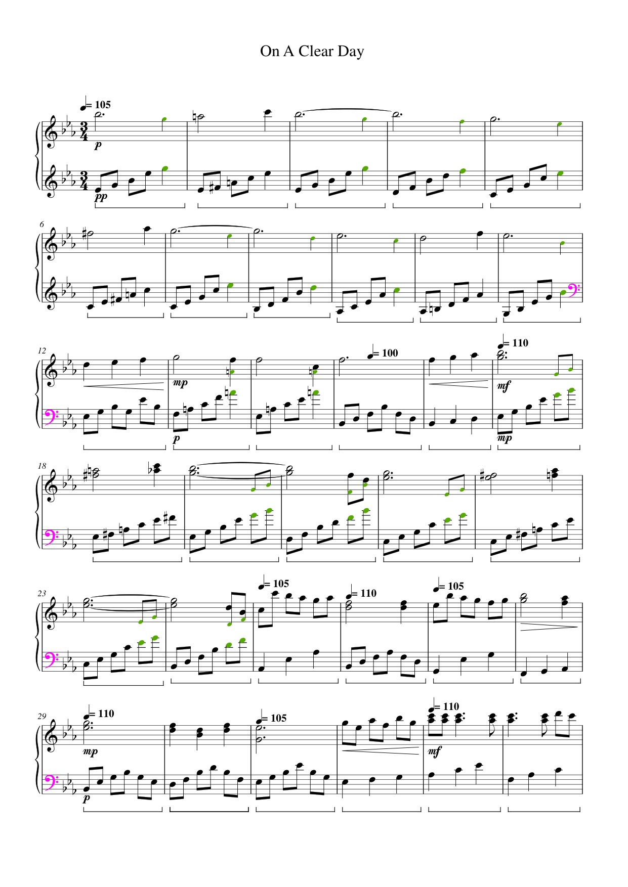 On A Clear Day Piano Sheet Music Free PDF
