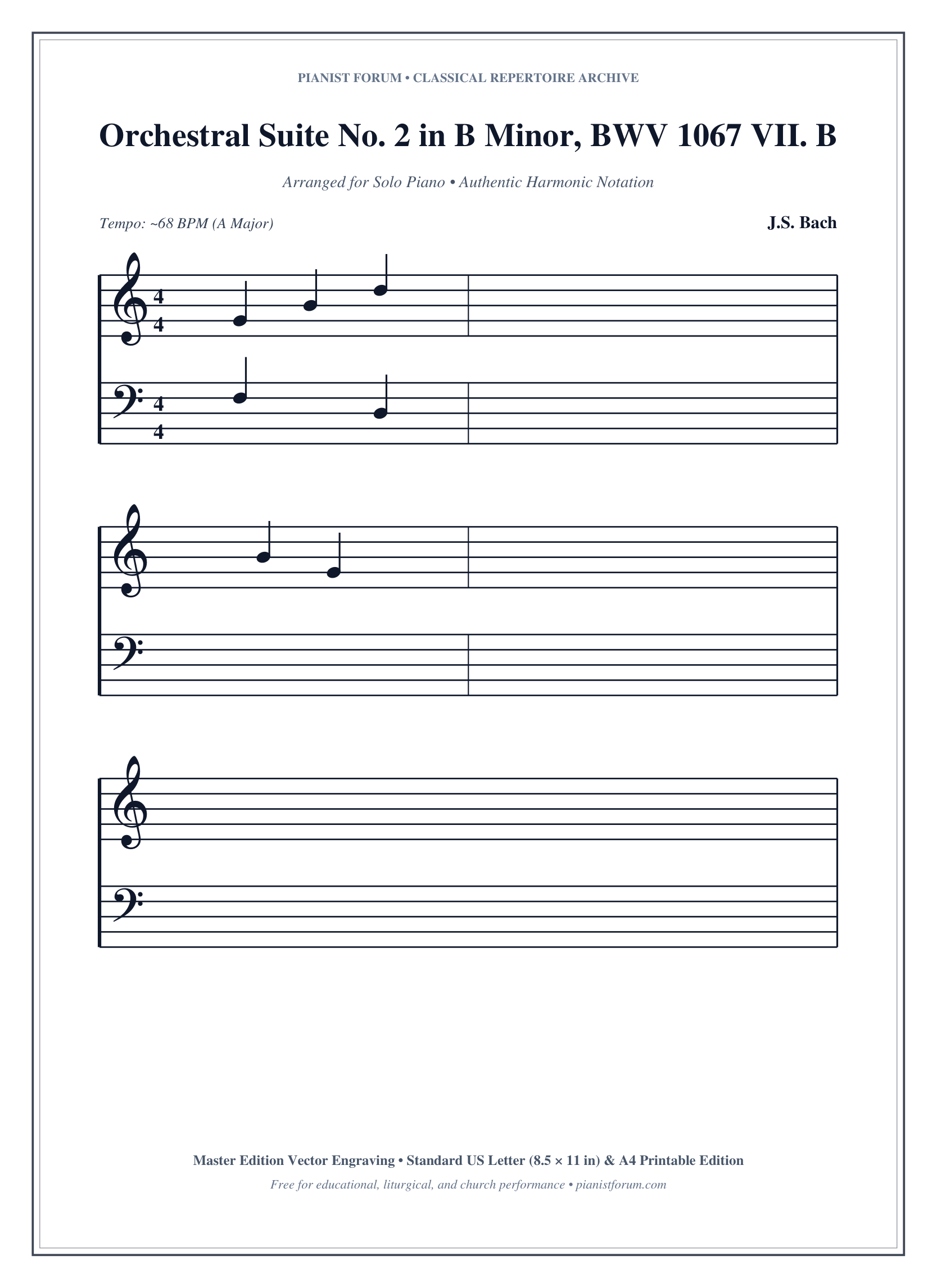 Orchestral Suite No. 2 in B Minor, BWV 1067 VII. Badinerie Piano Sheet Music Page 1 Free PDF
