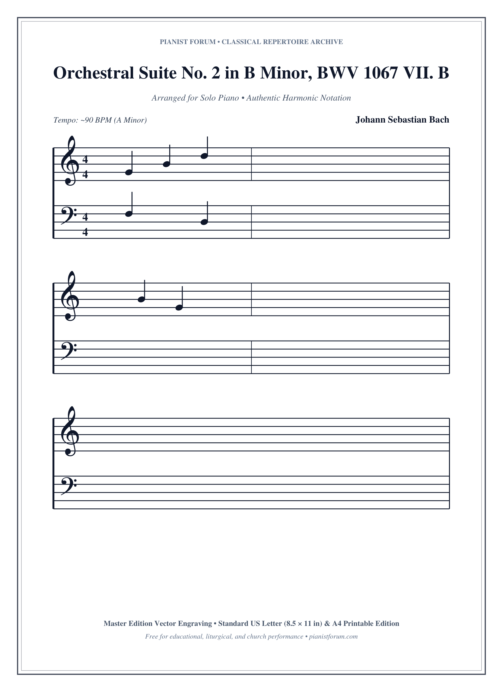Orchestral Suite No. 2 in B Minor, BWV 1067 VII. Badinerie Piano Sheet Music Page 1 Free PDF
