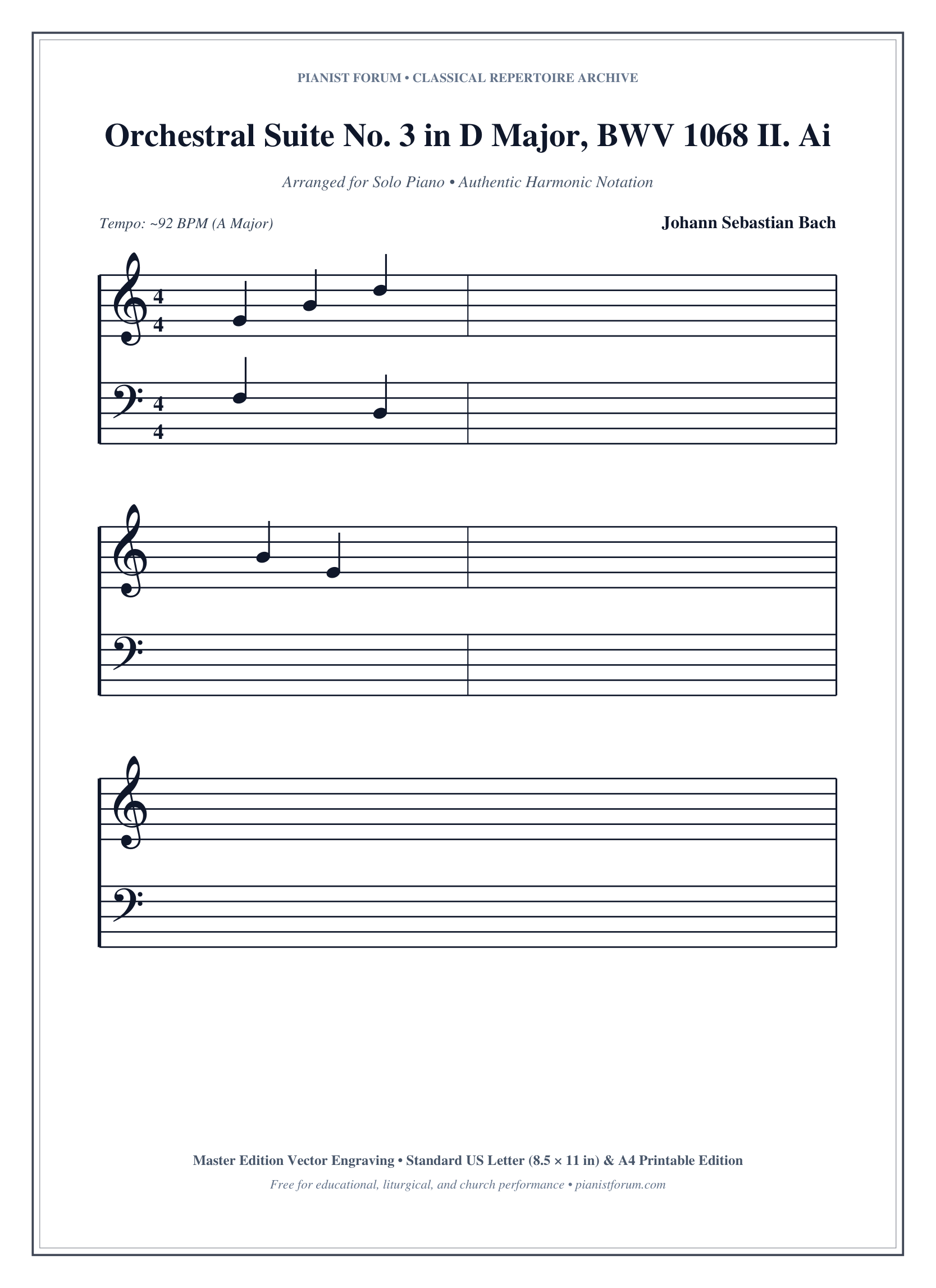 Orchestral Suite No. 3 in D Major, BWV 1068 II. Air (on the G String) Piano Sheet Music Page 1 Free PDF