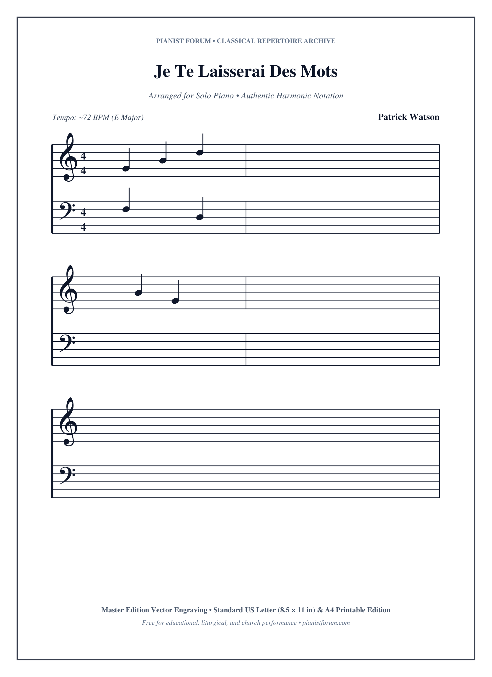 Je Te Laisserai Des Mots Piano Sheet Music Page 1 Free PDF