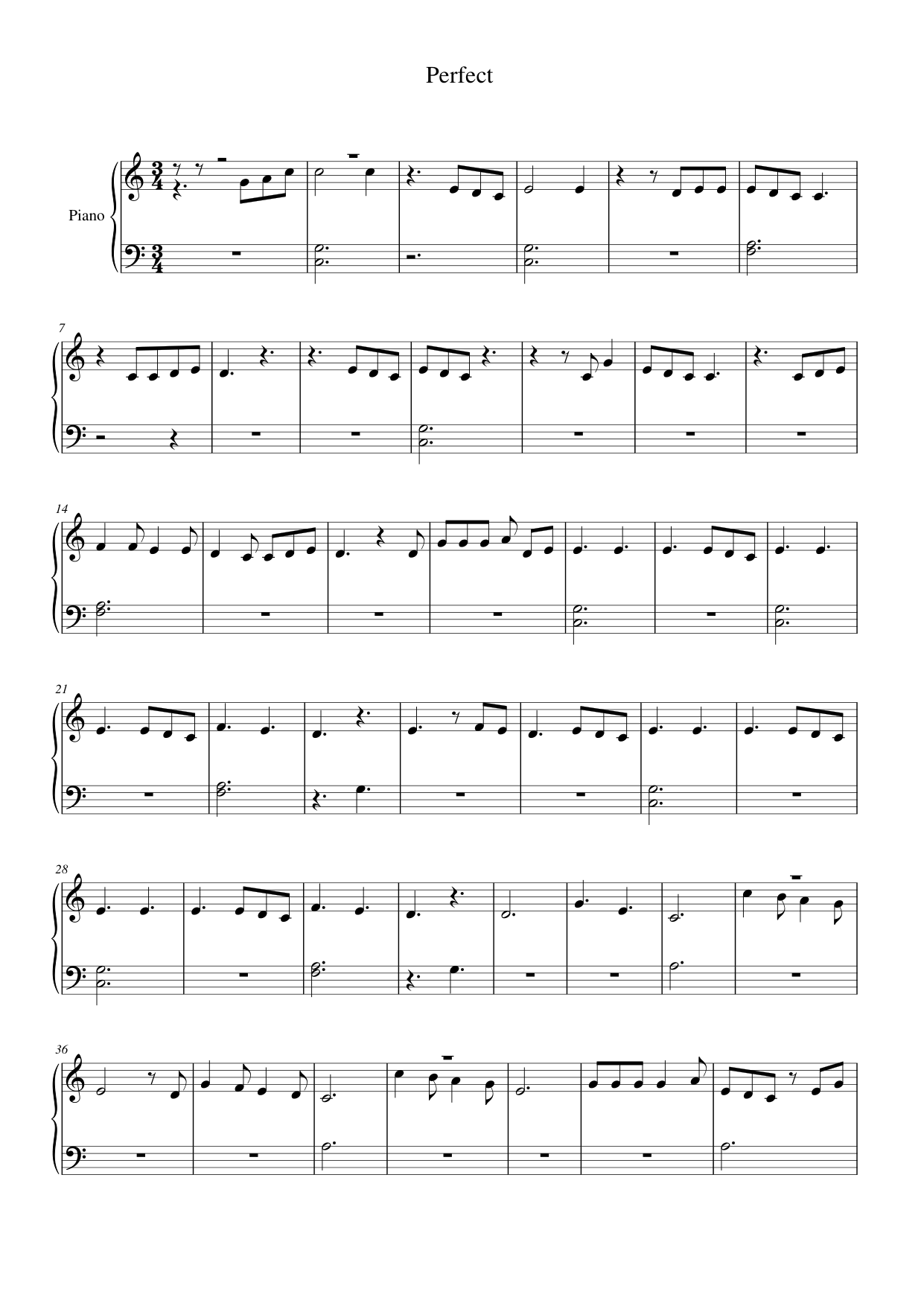 Perfect Piano Sheet Music Page 1 Free PDF