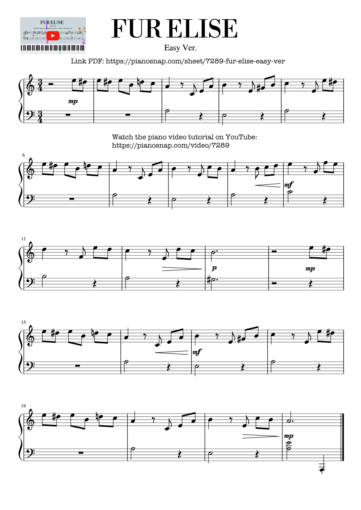 Für Elise Piano Sheet Music Page 1 Free PDF