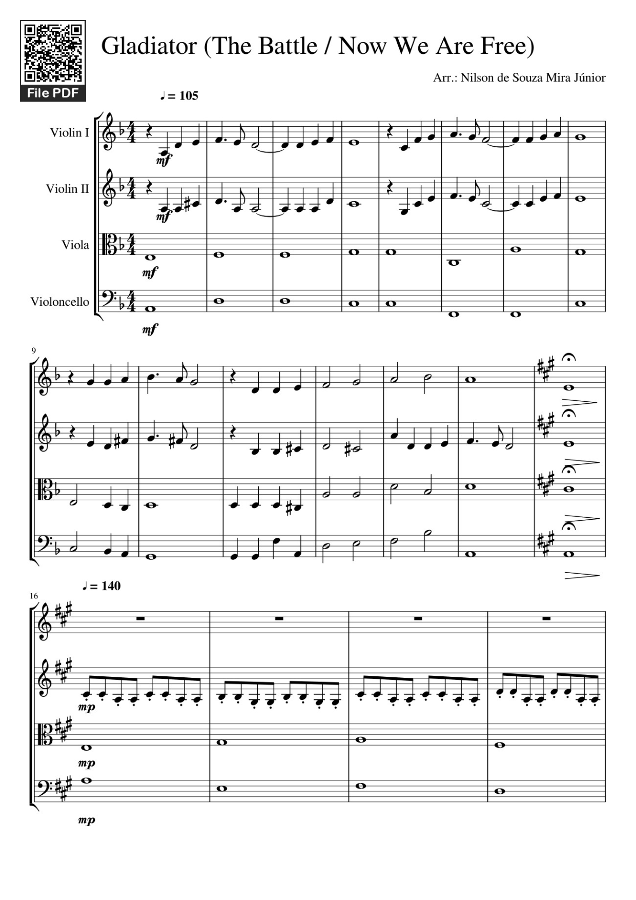 Gladiator (The Battle / Now We Are Free) Piano Sheet Music Page 1 Free PDF