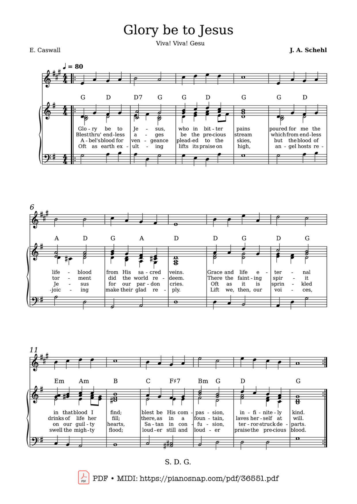 Glory be to Jesus - Catholic Hymn Piano Sheet Music Page 1 Free PDF