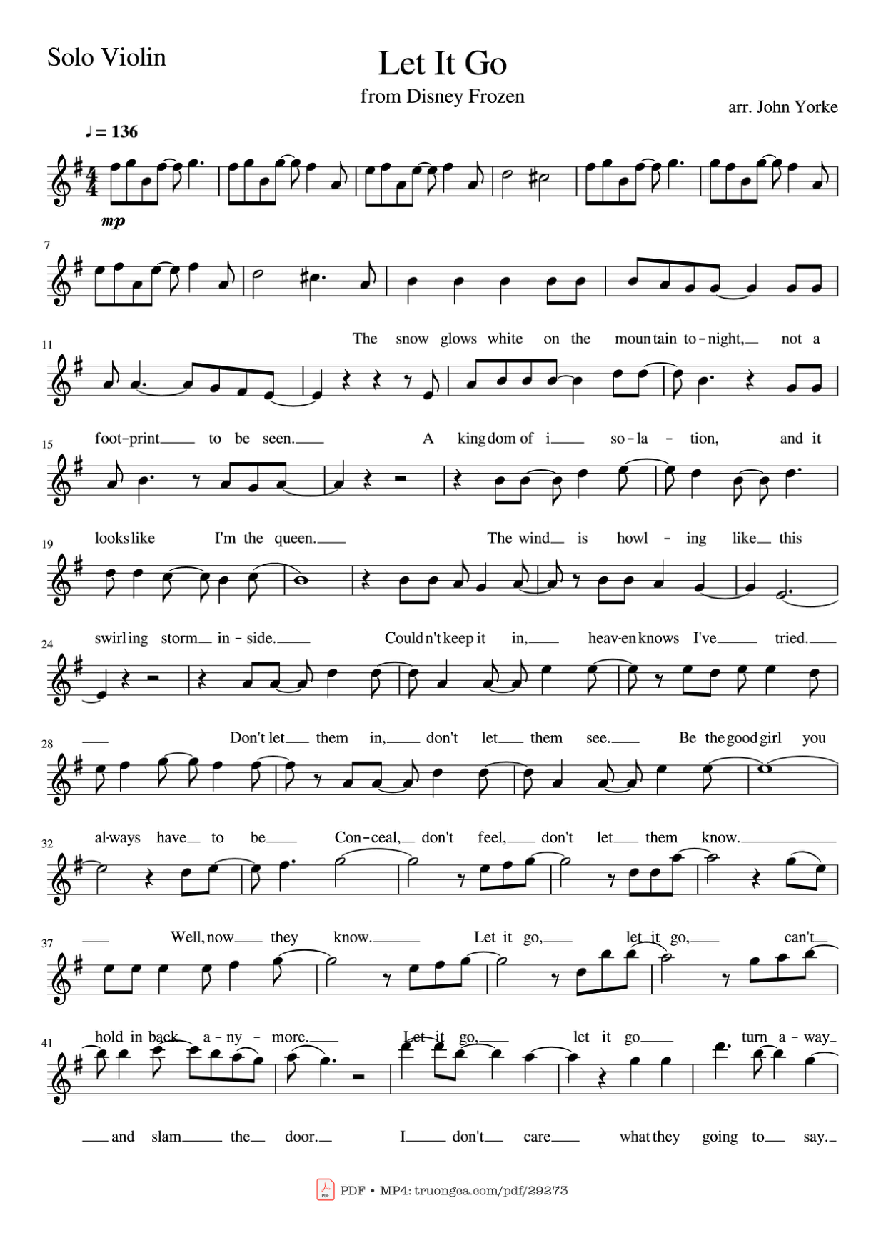 Let It Go Violin Piano Sheet Music Page 1 Free PDF