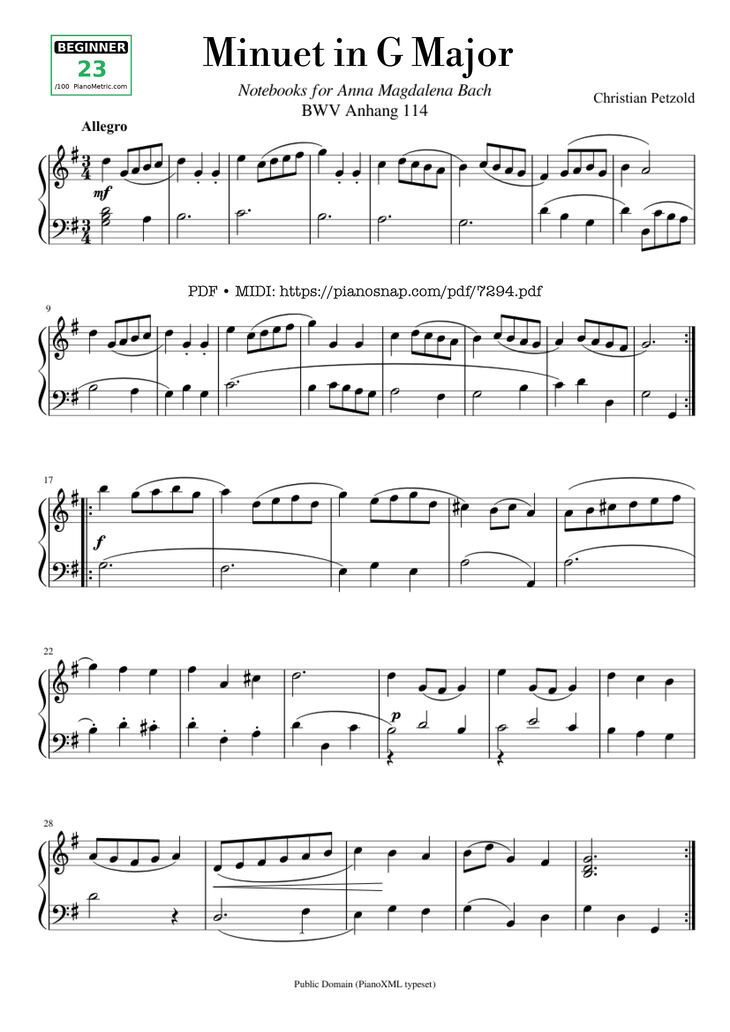 Minuet in G Major Piano Piano Sheet Music Page 1 Free PDF