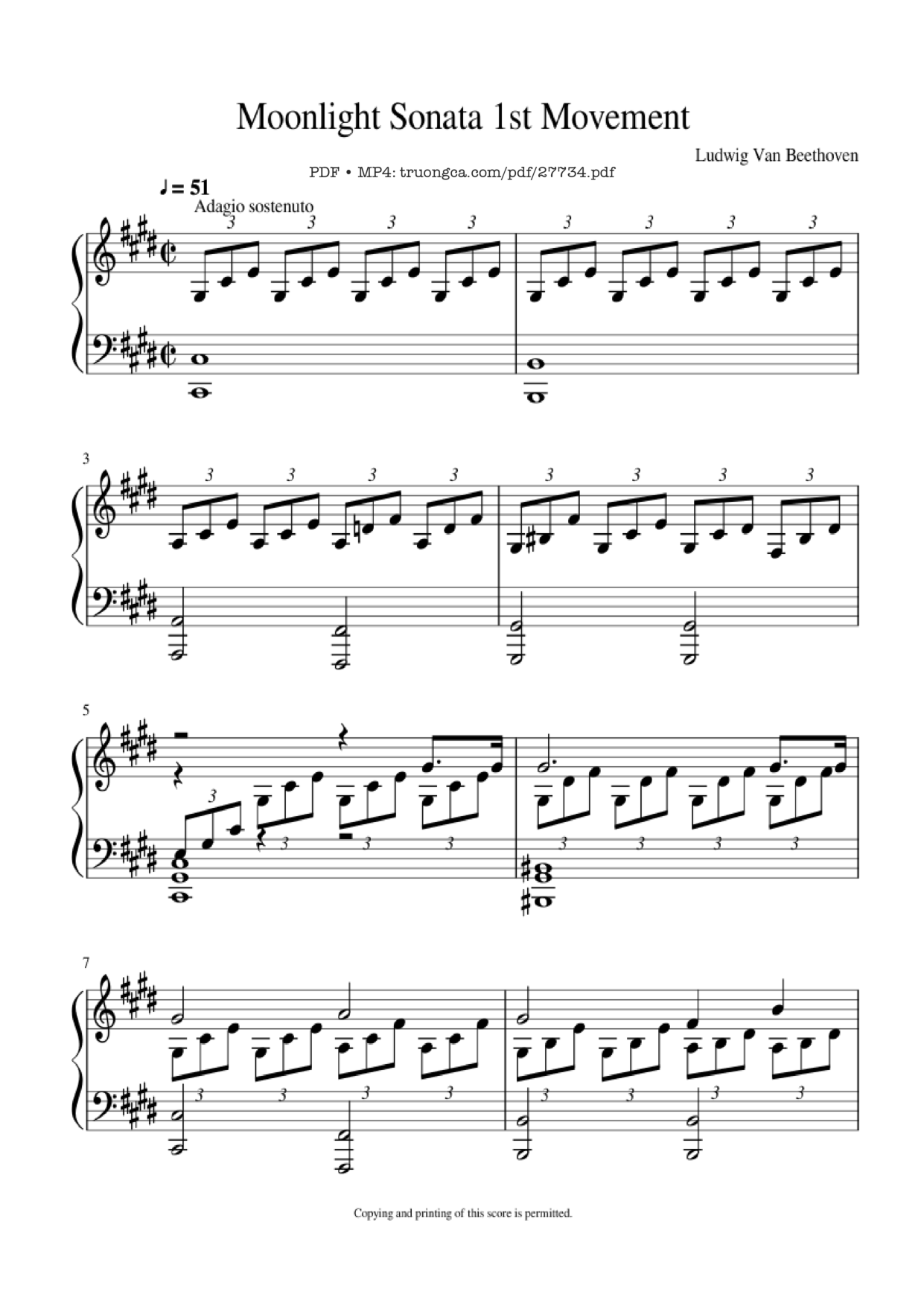 Moonlight Sonata 1st Movement Piano Piano Sheet Music Page 1 Free PDF