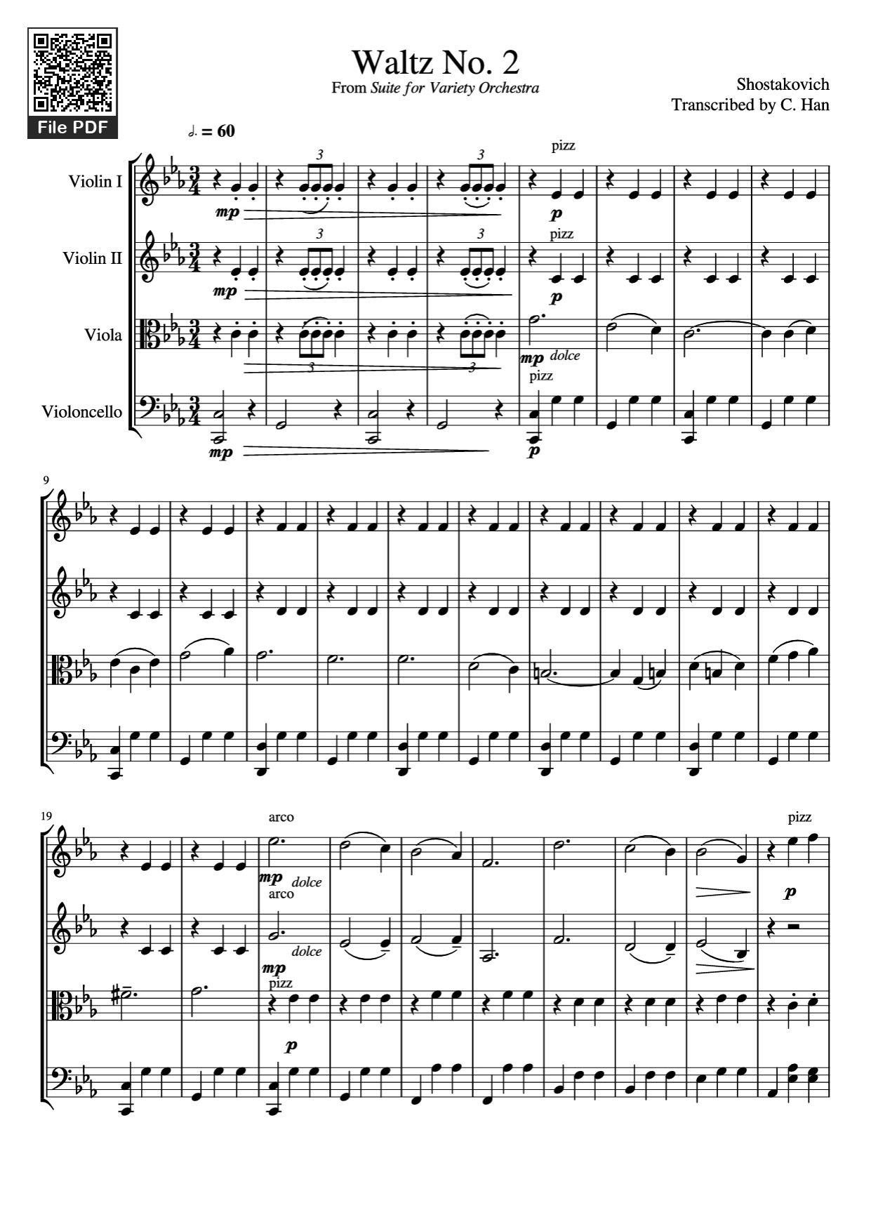 Waltz No. 2 From Suite for Variety Orchestra Violin Piano Sheet Music Page 1 Free PDF