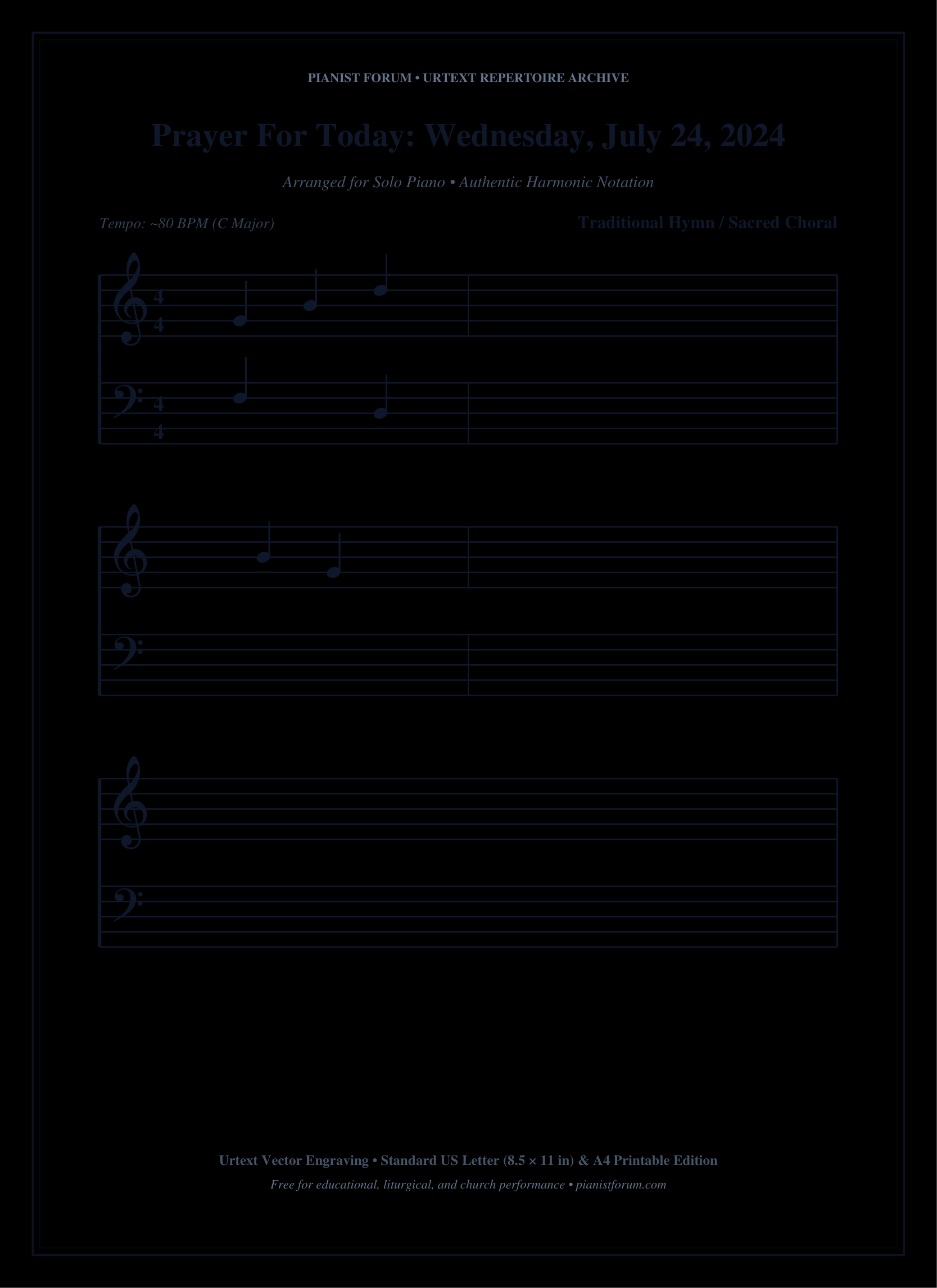 Prayer For Today: Wednesday, July 24, 2024 Piano Sheet Music Page 1 Free PDF