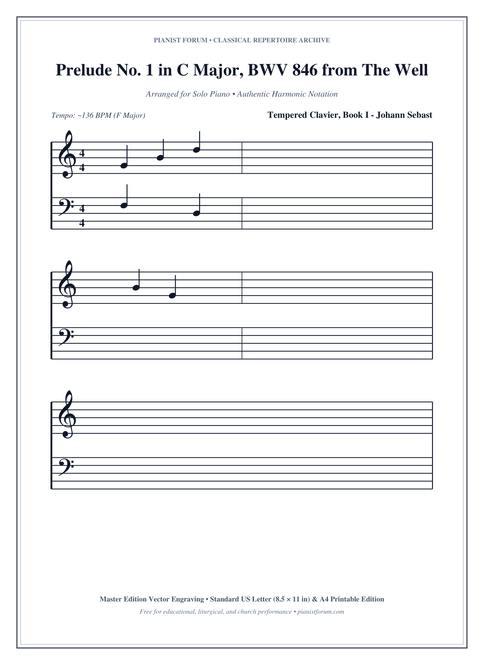 Prelude No. 1 in C Major, BWV 846 from The Well Piano Sheet Music Page 1 Free PDF