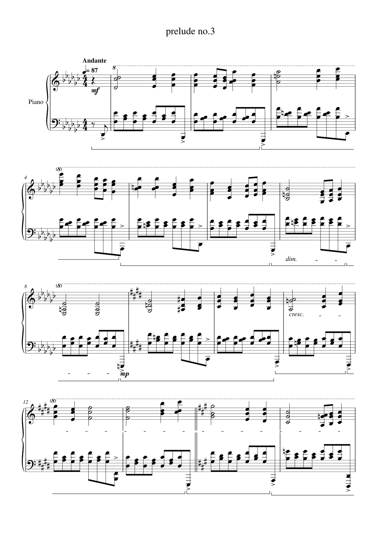 prelude no.3 Piano Sheet Music Page 1 Free PDF