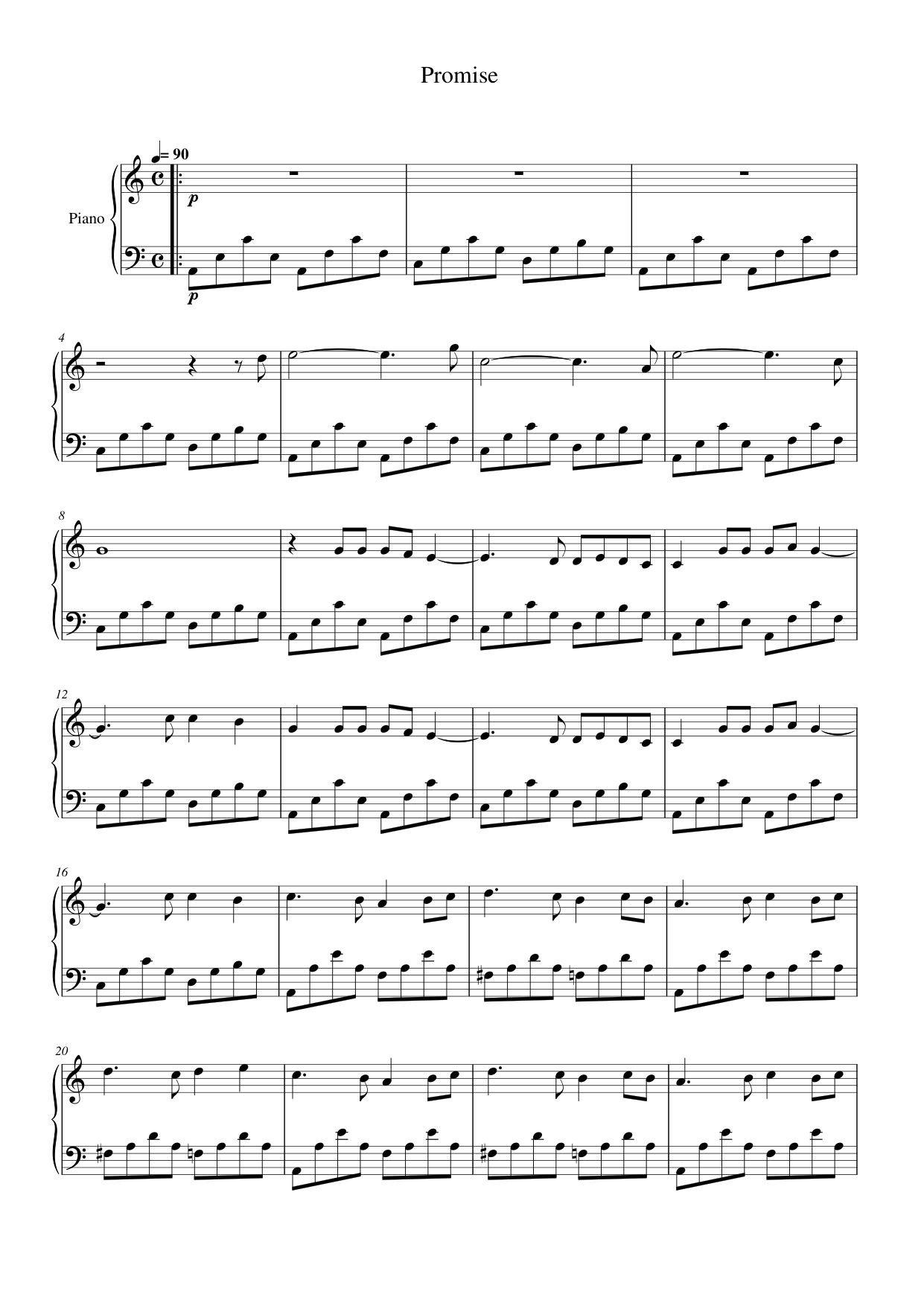 Promise Piano Sheet Music Page 1 Free PDF