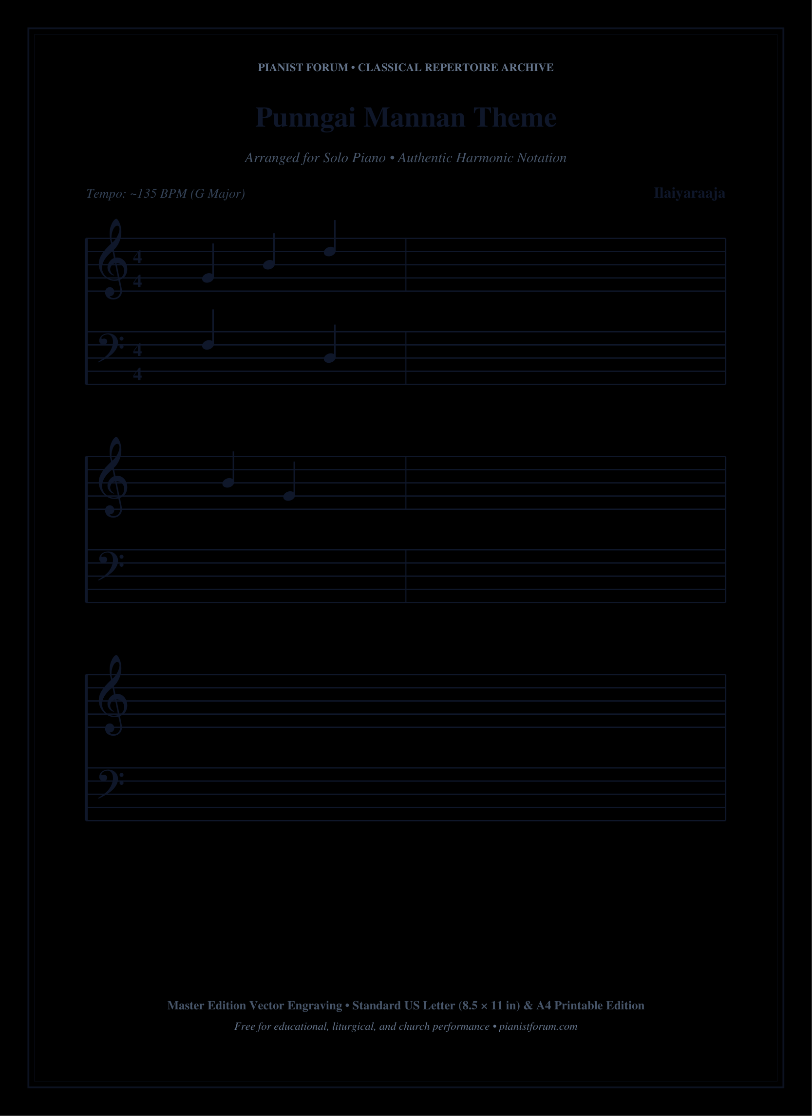 Punngai Mannan Theme Piano Sheet Music Page 1 Free PDF