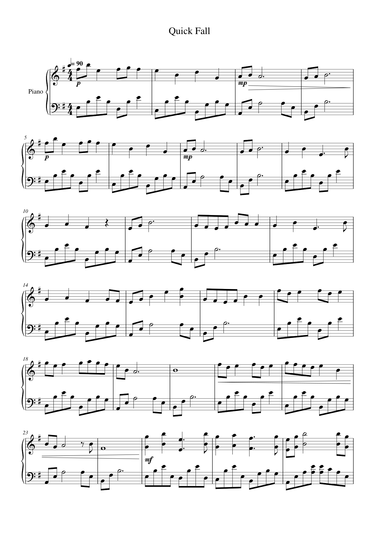 Quick Fall Piano Sheet Music Page 1 Free PDF