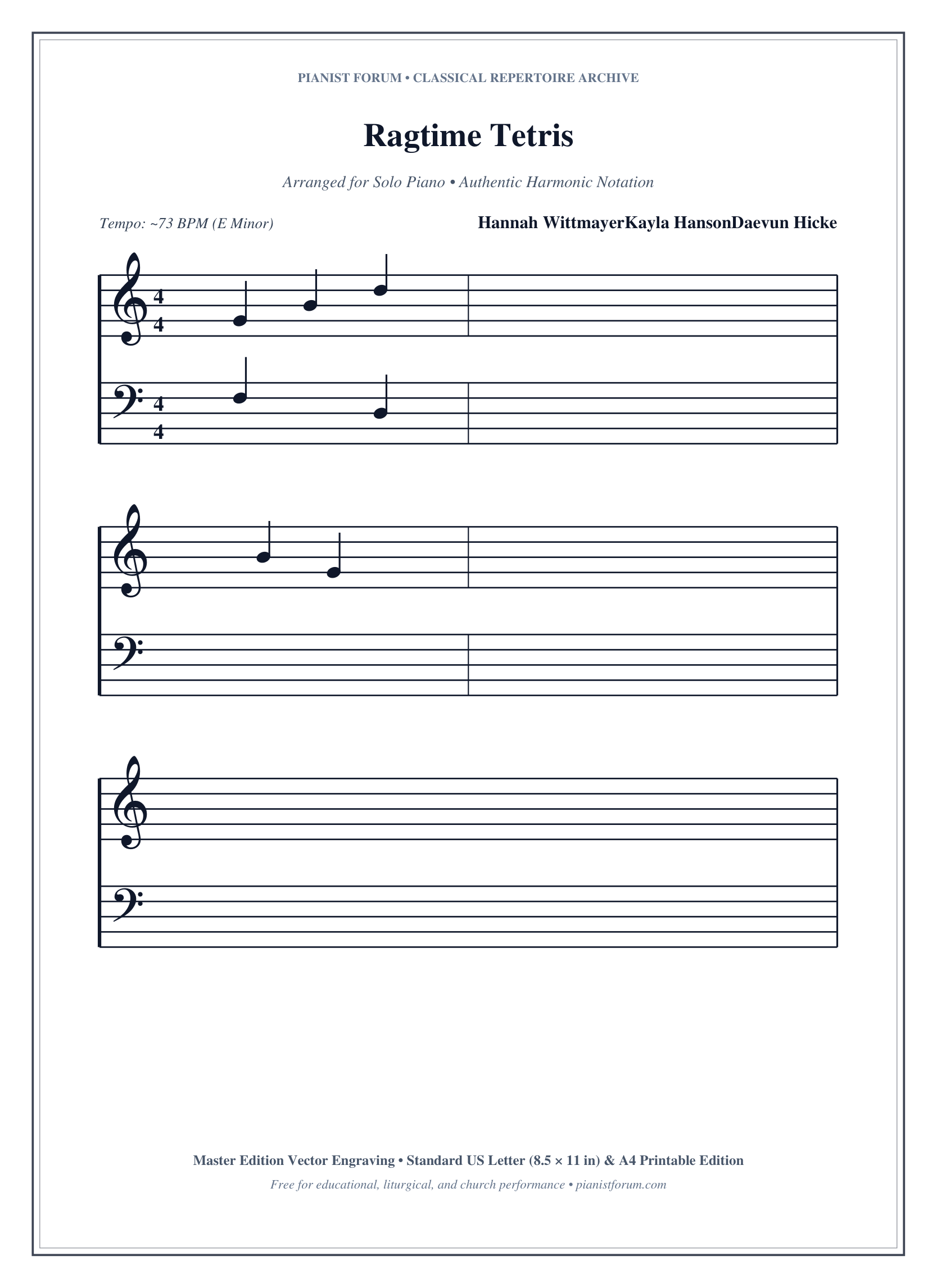 Ragtime Tetris Piano Sheet Music Page 1 Free PDF